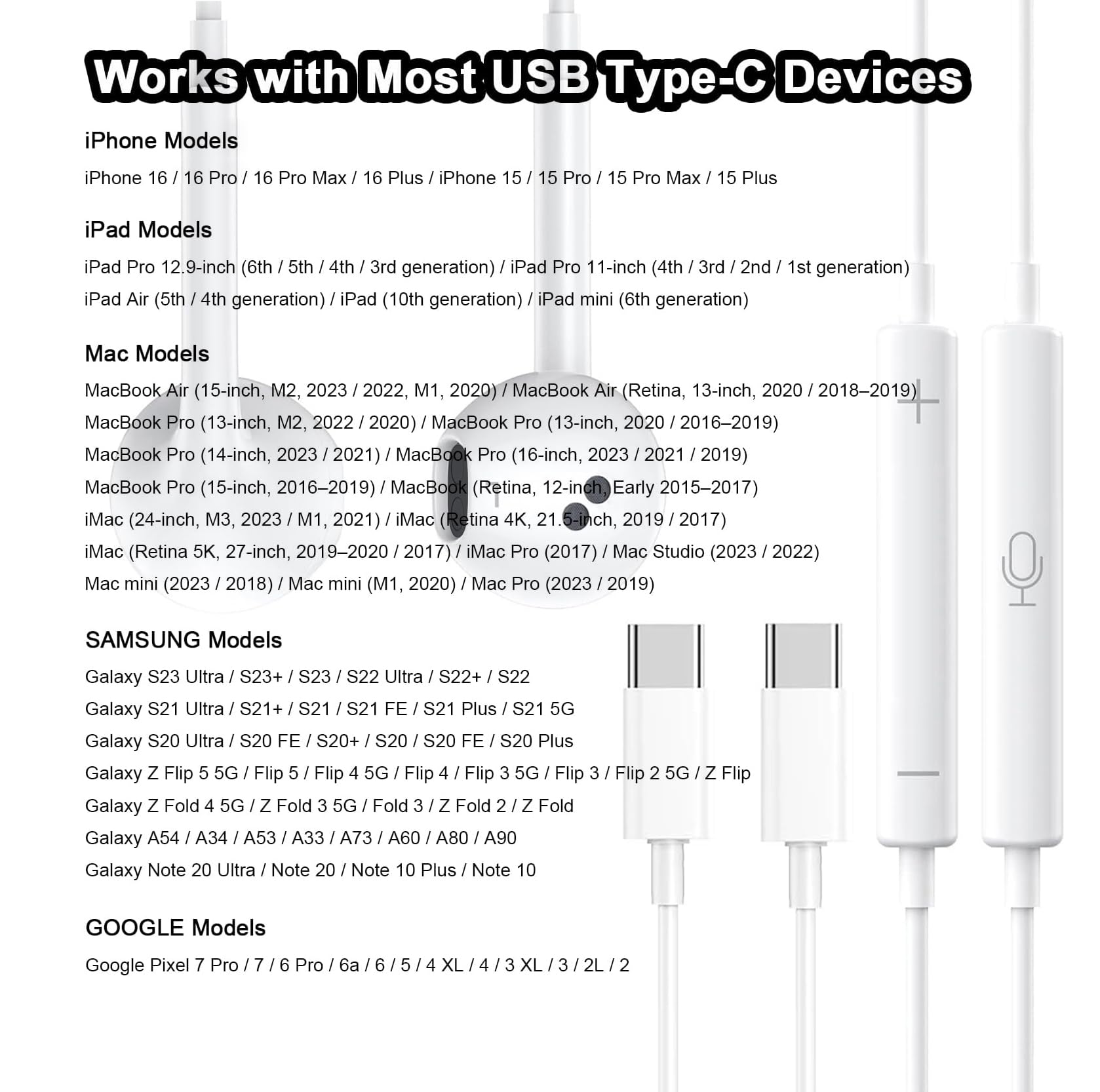 Packs USB C Headphones，Type C for iPhone Wired Headphones for iPhone 16/15/17 Ea