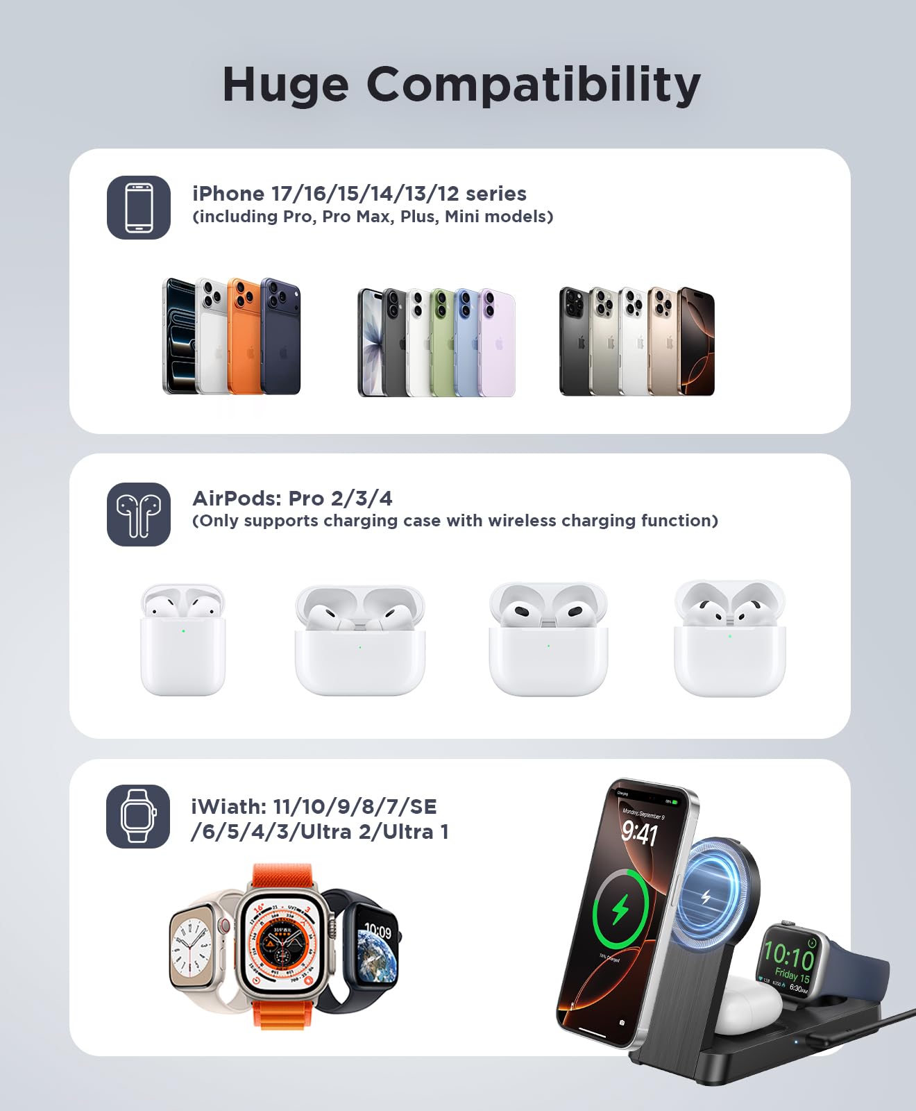 1 Magnetic Wireless for iPhone Charging Station: Foldable Portable Charger