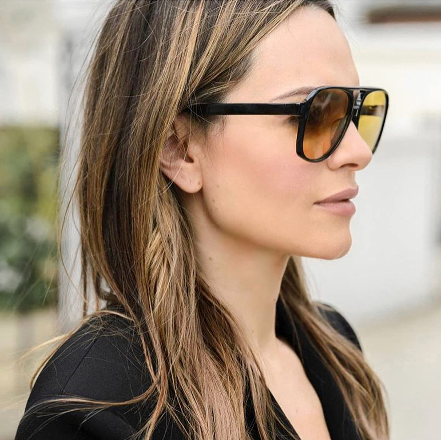 Aviator Sunglasses for Women Men 70s Glasses Retro Oversized Yellow Lens