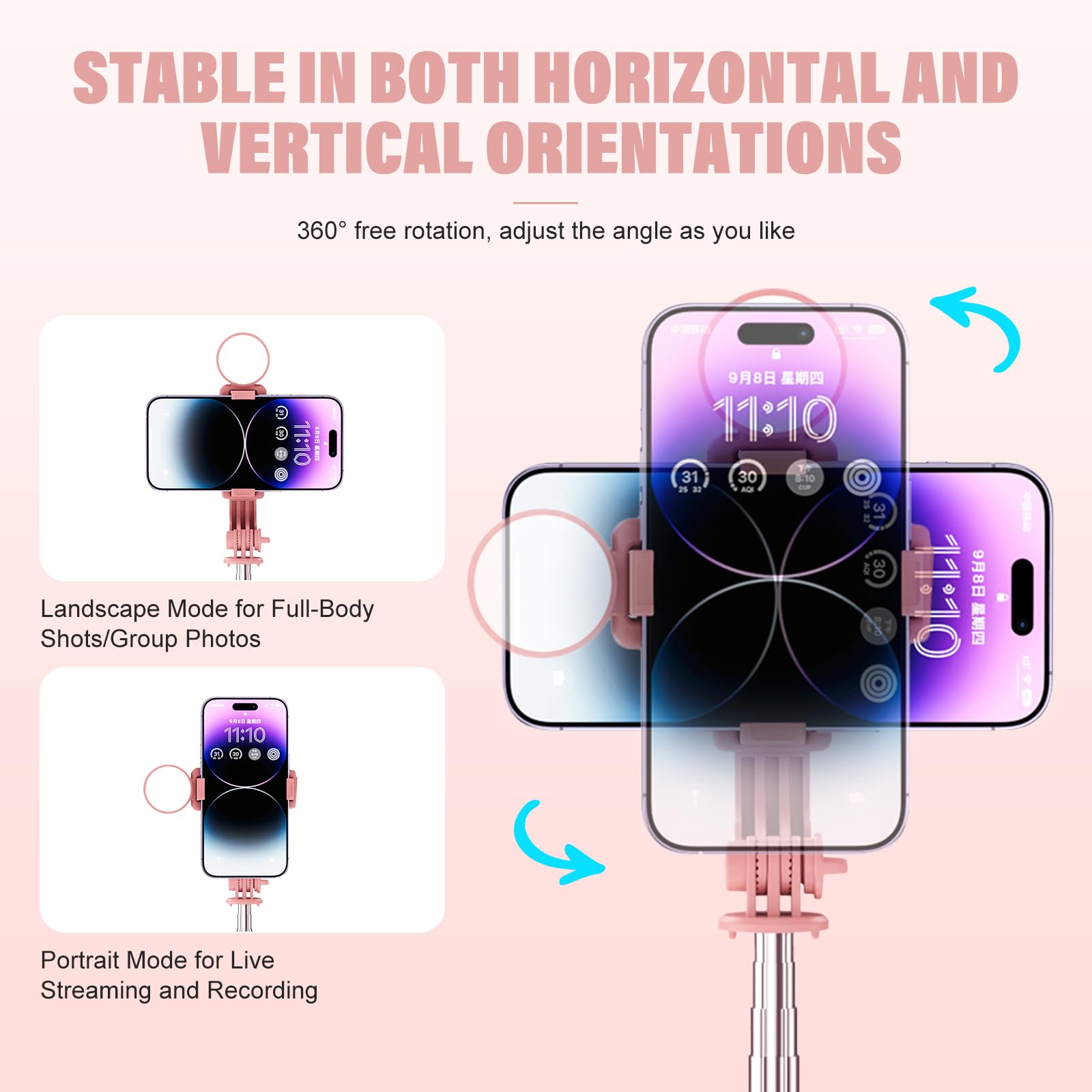 Stick with Rechargable Remote & Light (1PC), Tripod for iPhone, Cell Phone Stand