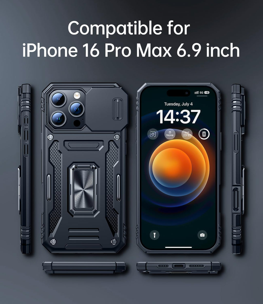 Phone Case Compatible for iPhone 16 Pro Max with Camera Cover Military Gra
