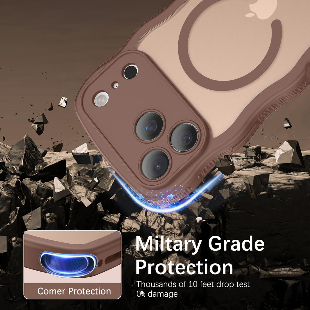 For Iphone 17 Pro Case, Cute Wavy Full Camera Protection [ Magsafe] Matte Anti-S
