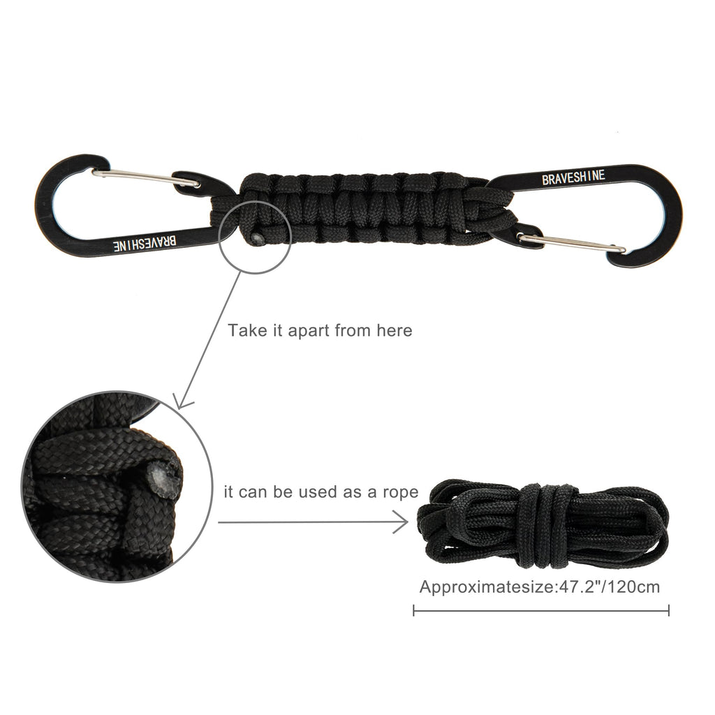 1 Black 1 Orange Paracord Keychain Hooks Carabiner Clips, Lanyard Hanger D Ring