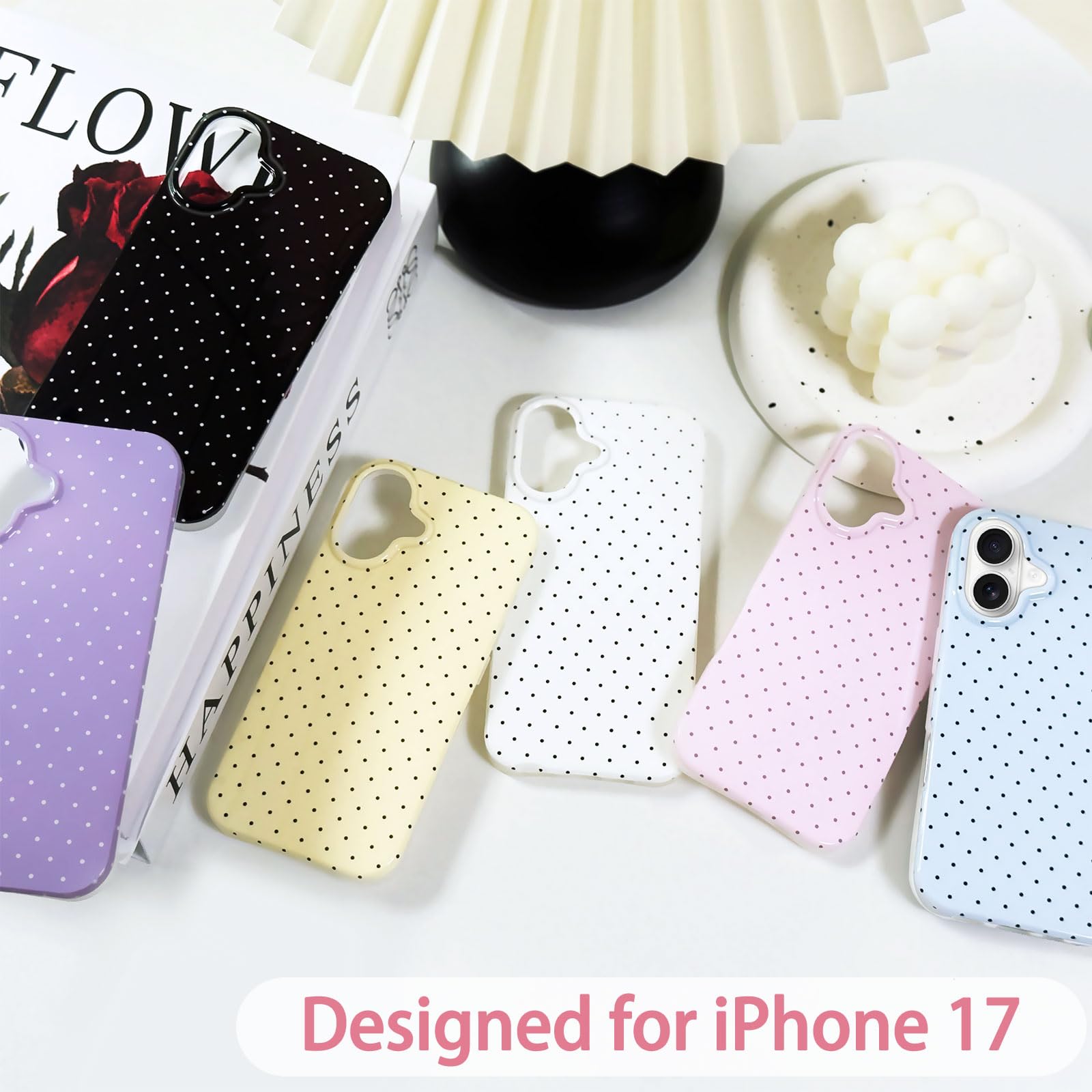 Iphone 17 Case Cute Polka Dot Aesthetic Design Simple Cover 6.3", Thin Slim Anti