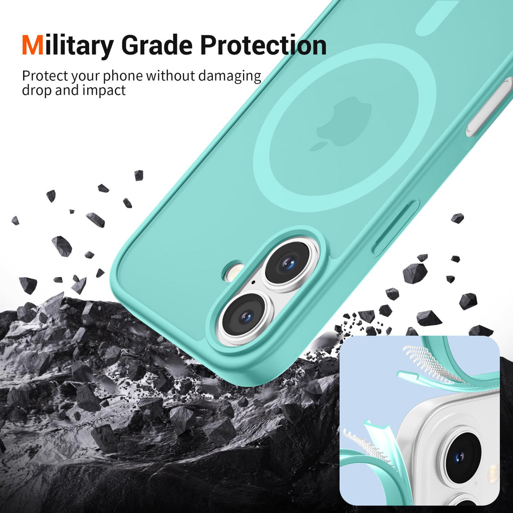 iPhone 16 Case,Magnetic Matte Military Grade Drop Protection Translucent Cel