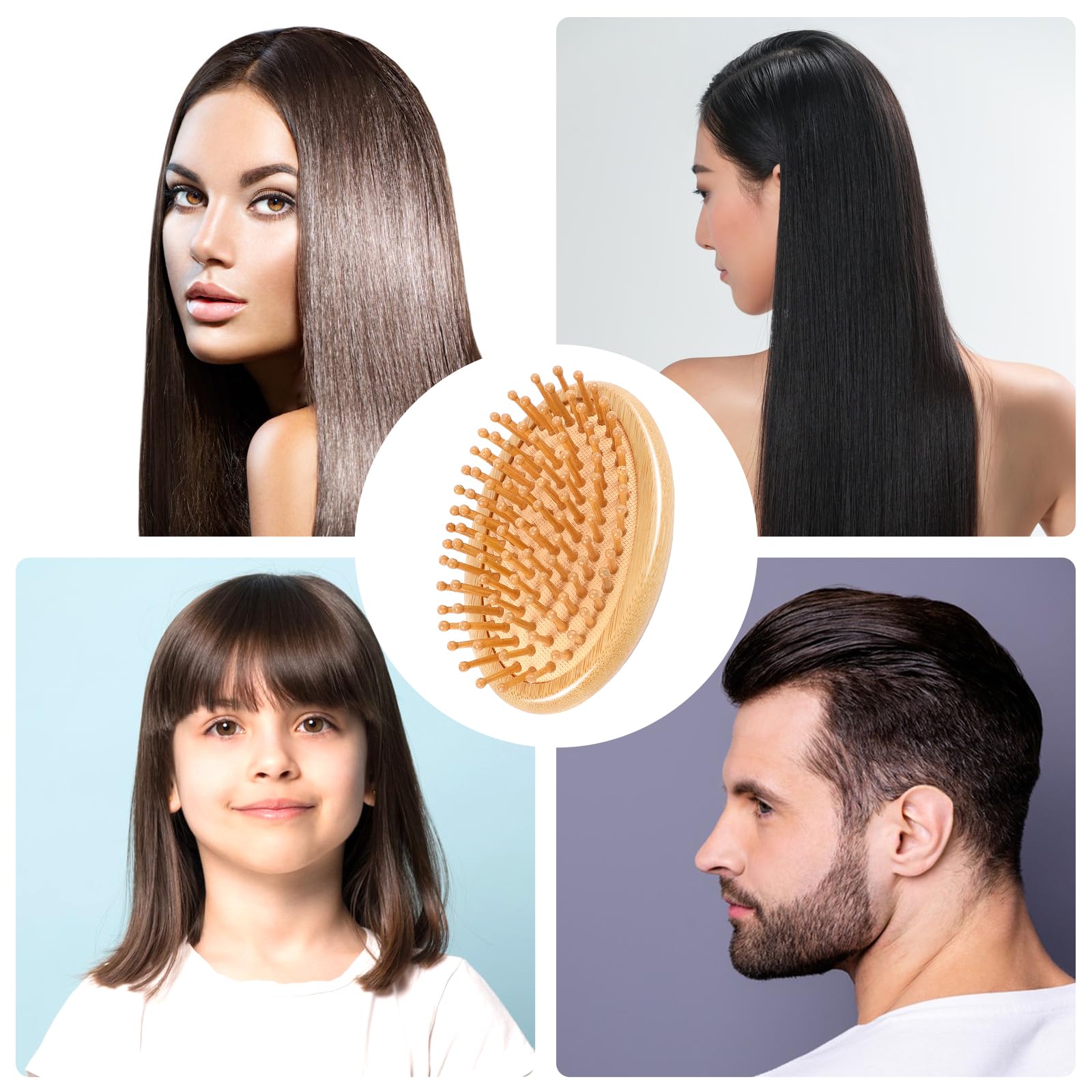 Brush, Wooden Scalp Massage Comb Portable Anti-Static Hairbrush with Air Cu