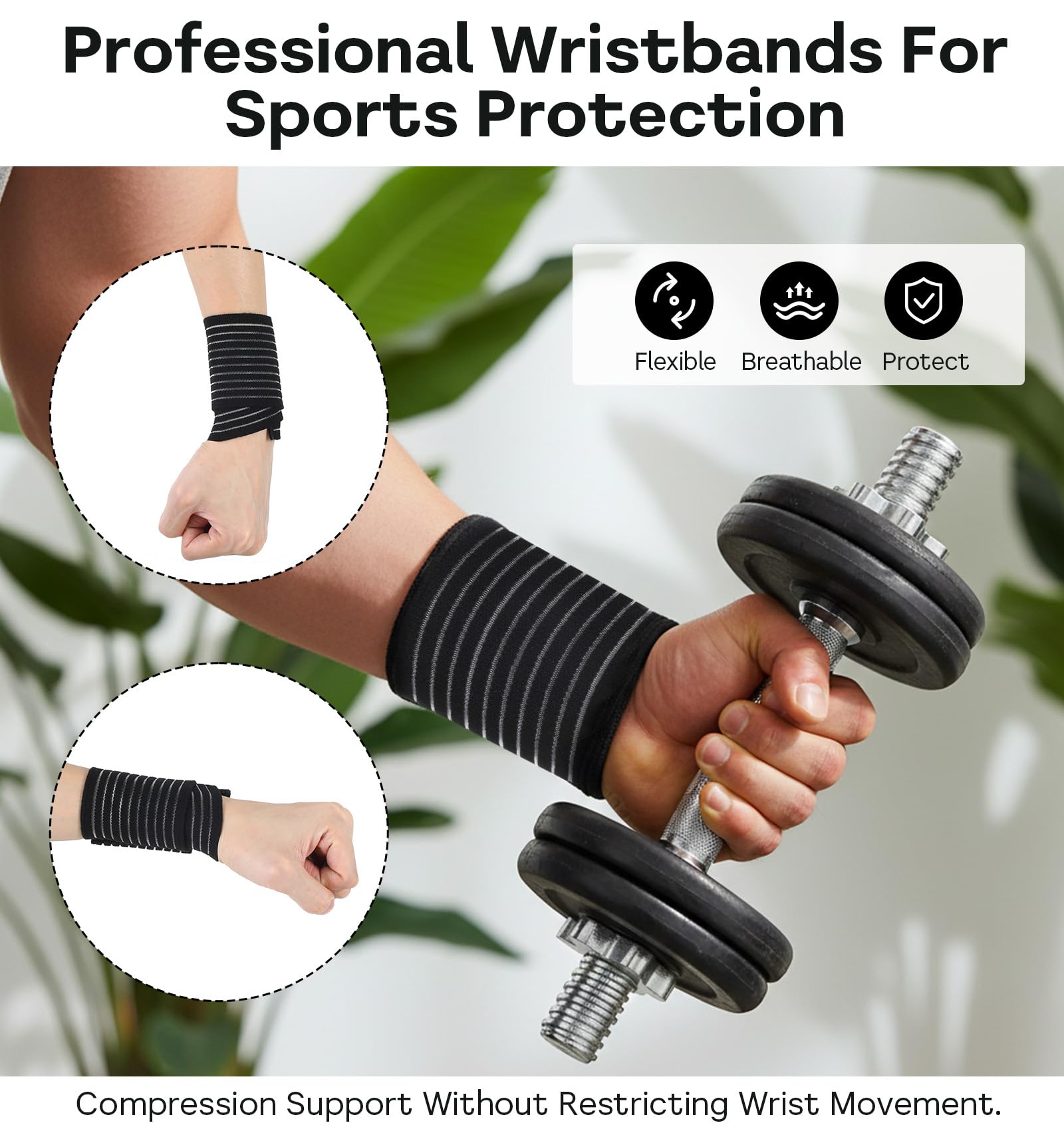 2-Pack Wrist Sleeve, Wrist Brace for Weightlifting, Arthritis & Tendonitis, Brea