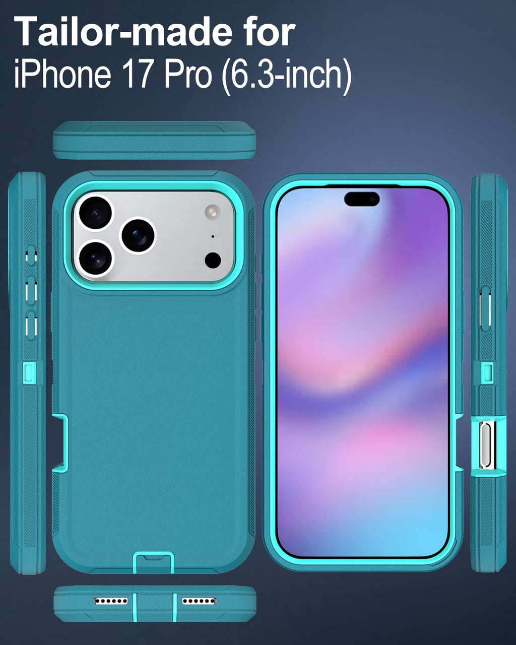 Iphone 17 Pro Case, 3-Layer 16Ft Drop Protection, With Dustproof Port Cover, Ful