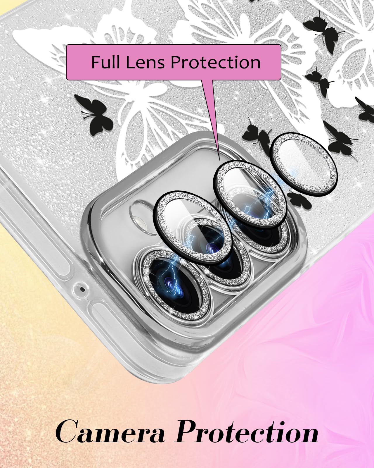 Compatible with Samsung Galaxy A15 5G Case - Cute Glitter BK WH Butterfly A15 5G