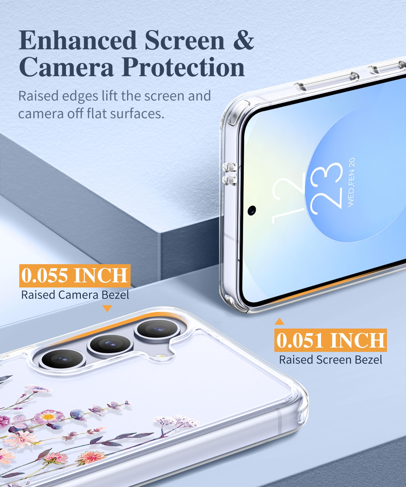 for Samsung Galaxy S25 Case, Clear Floral Slim Shockproof Protective Women Phone