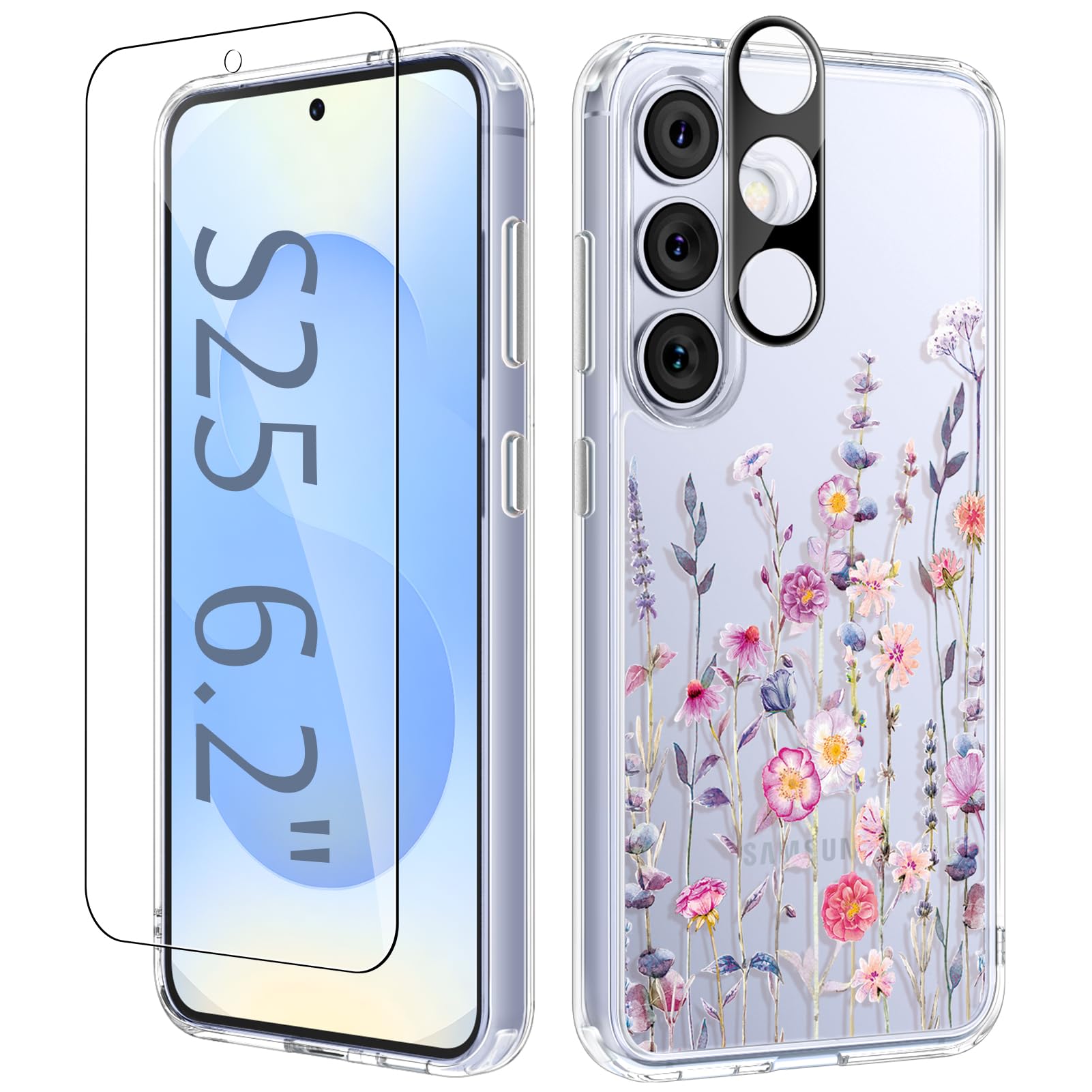 for Samsung Galaxy S25 Case, Clear Floral Slim Shockproof Protective Women Phone