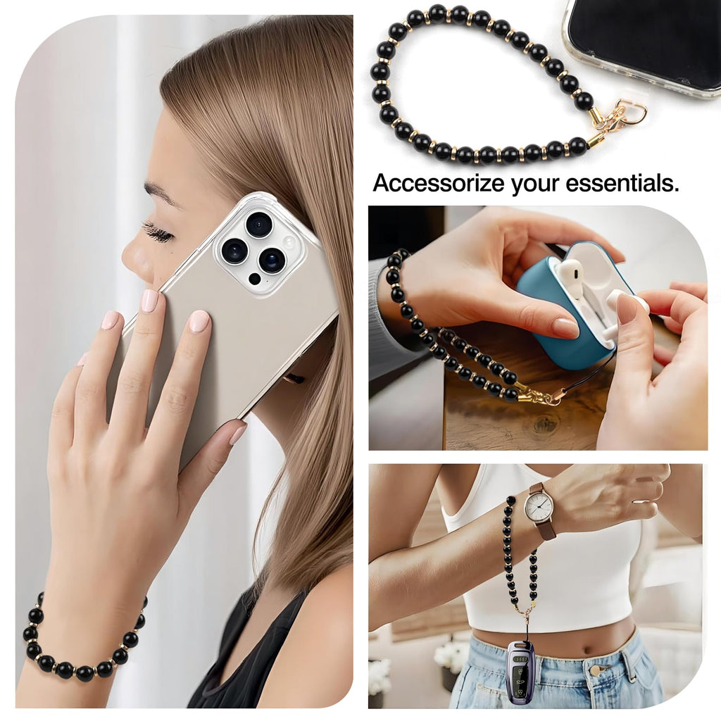 Marble Beaded Phone Wristlet Strap With Tether Tab – Hands-Free Bracelet Lanyard