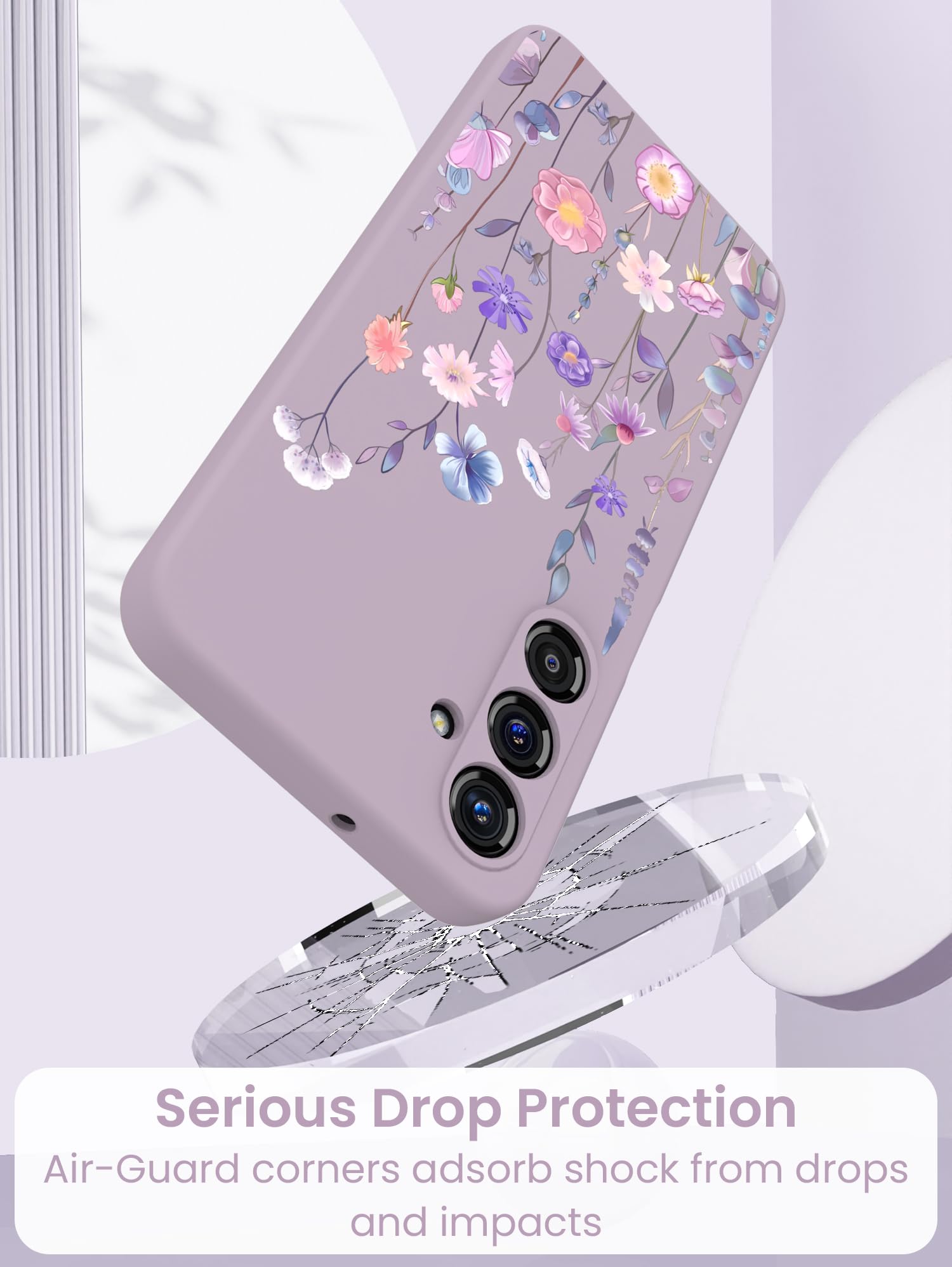for Samsung Galaxy A17 5G Case, Girls Women Florals Liquid Silicone Phone Case,
