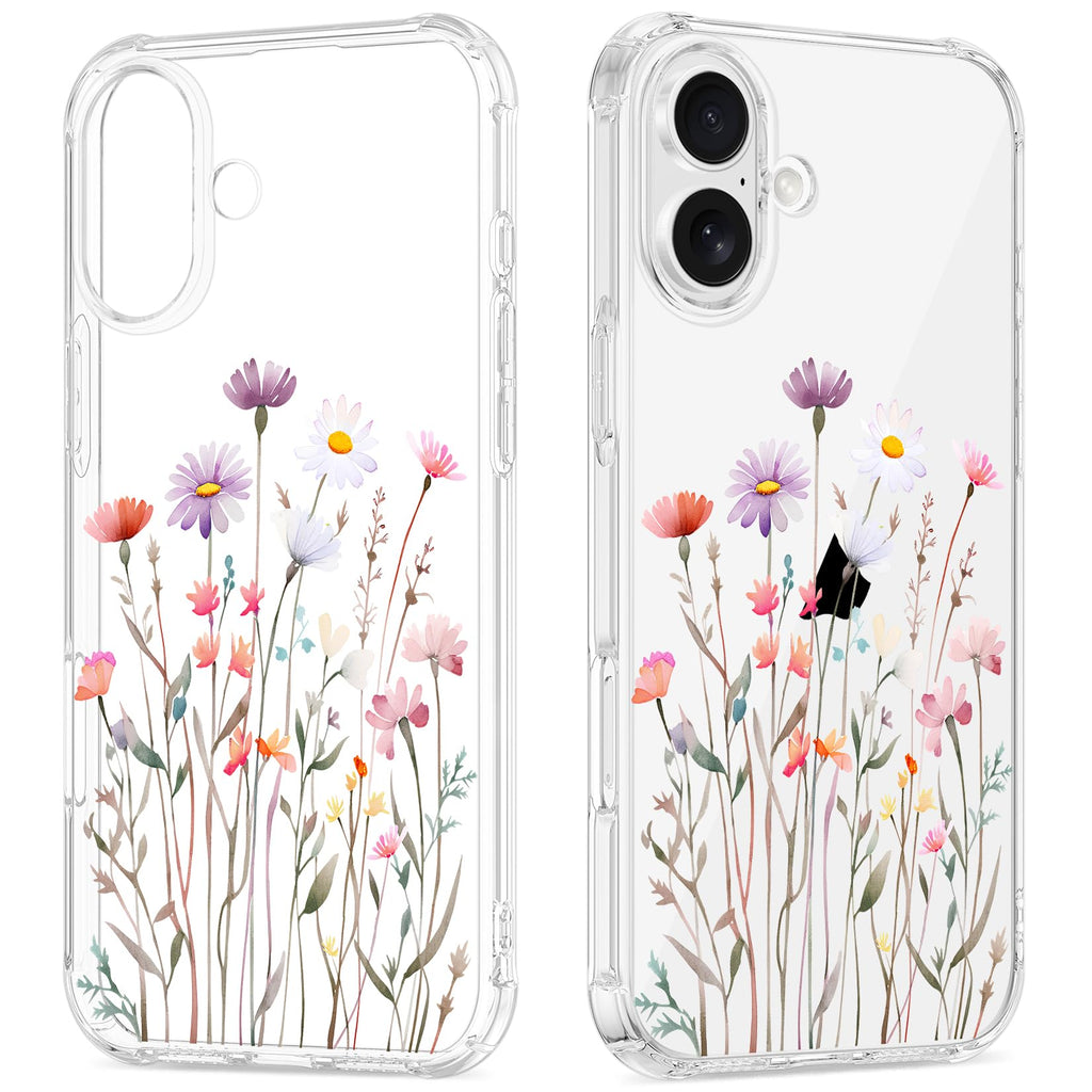 Clear Case for iPhone 16 for Women Girls,Cute Flowers Design Phone Cover,