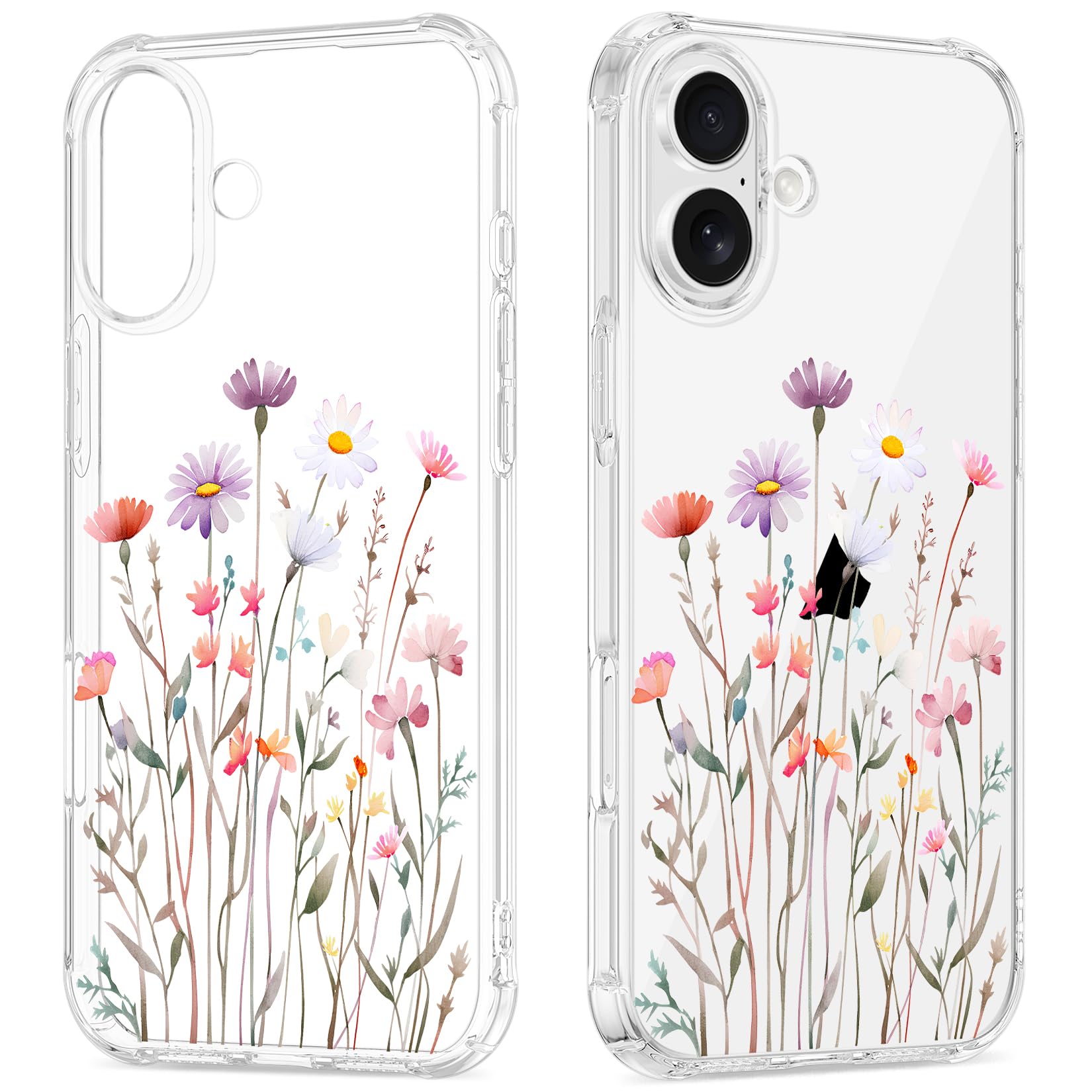 Clear Case for iPhone 16 for Women Girls,Cute Flowers Design Phone Cover,
