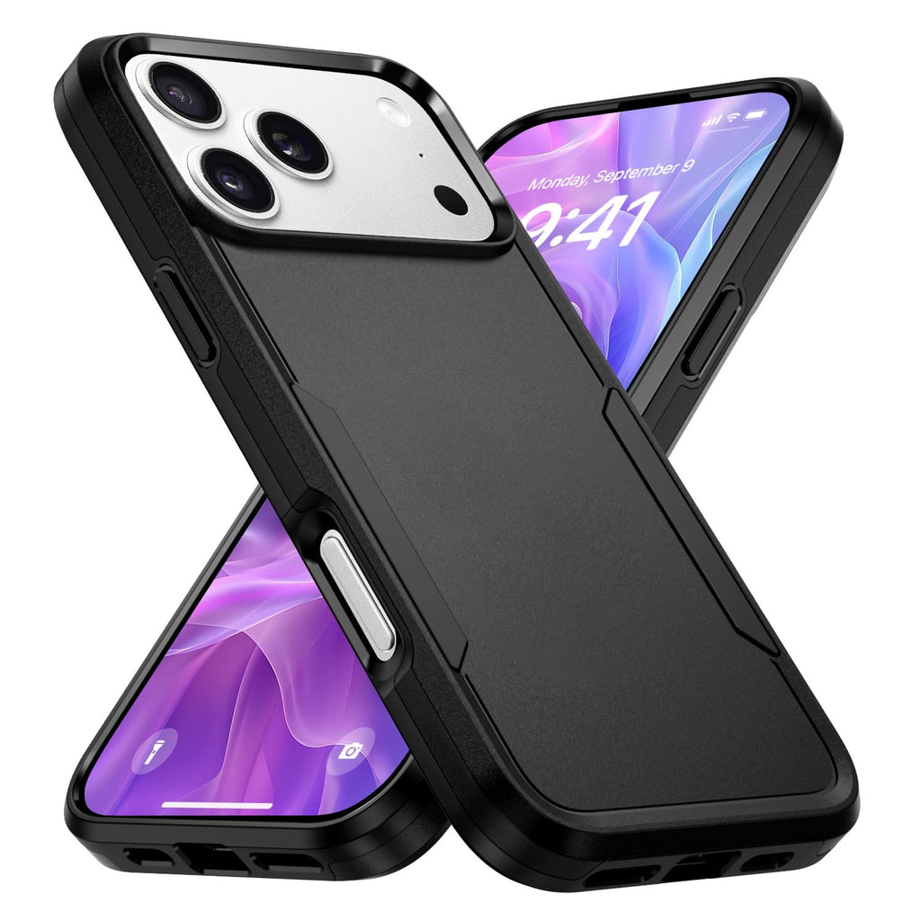 for iPhone 17 Pro Case Black — Dual Layer Heavy Duty Shockproof Cover with Milit