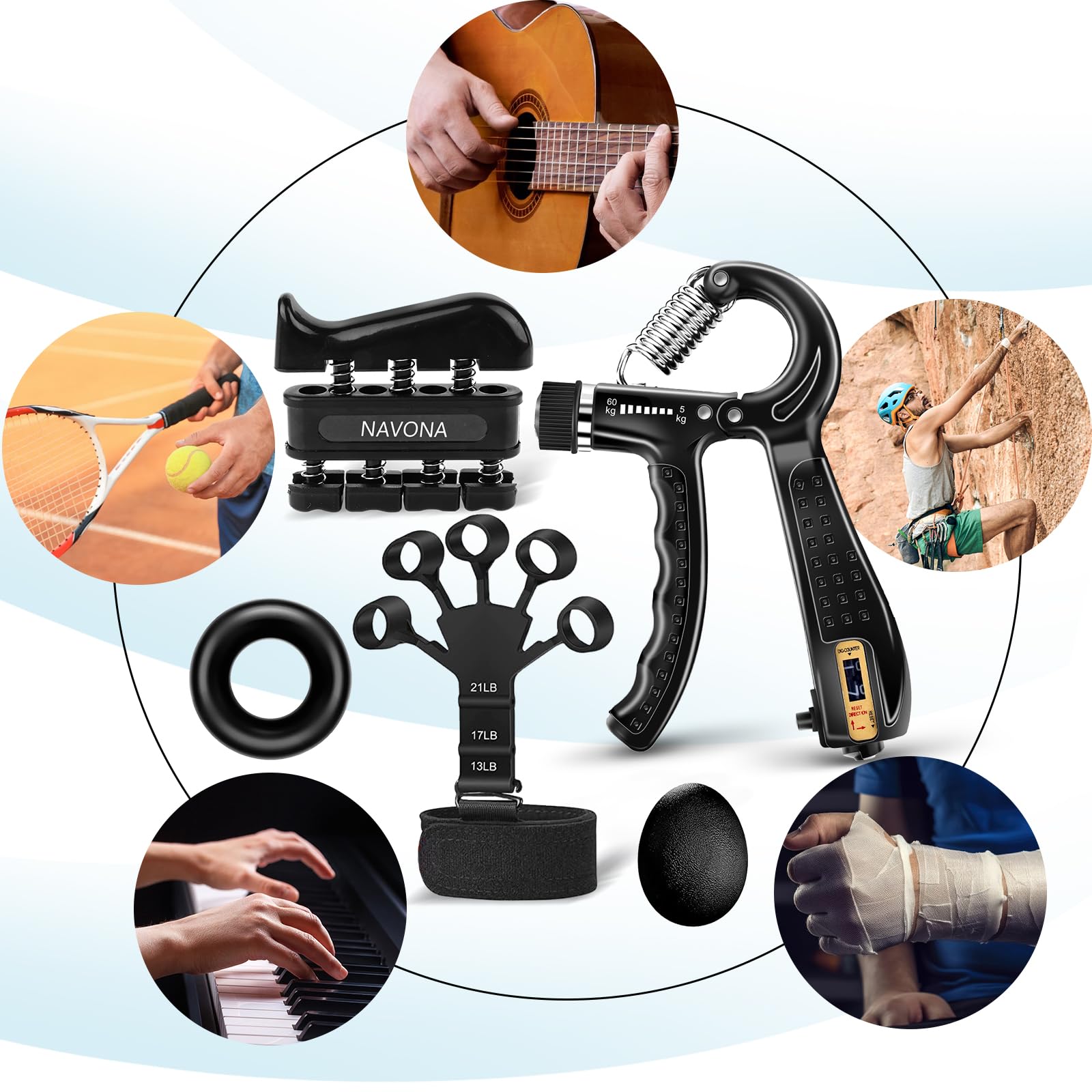 PCS Grip Strength Trainer Kit, Hand Gripper Strengthener, Forearm Strengthener,