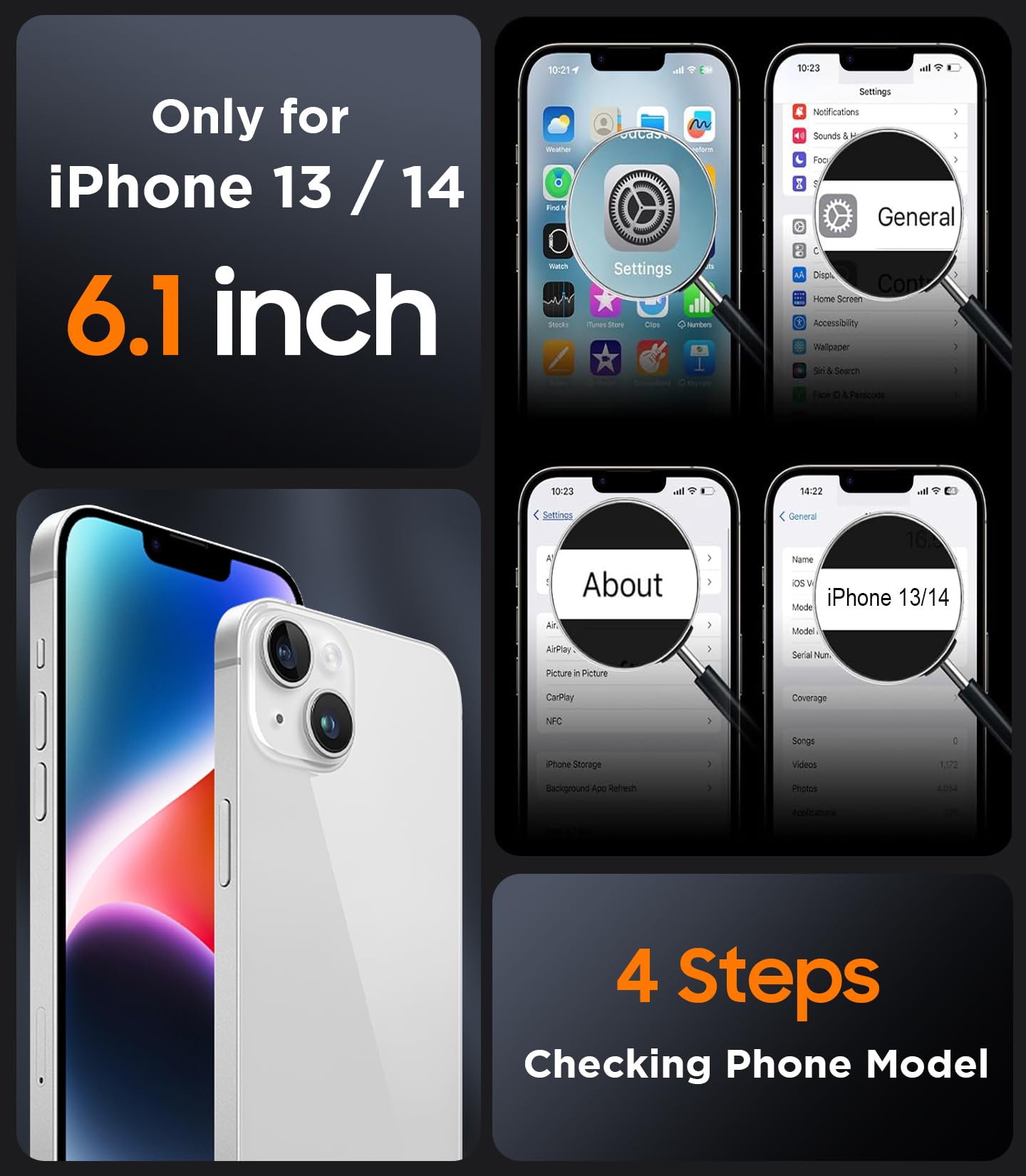 for iPhone 13 Case for iPhone 14 Case, Magnetic Translucent [2 Pack Tempered Gla