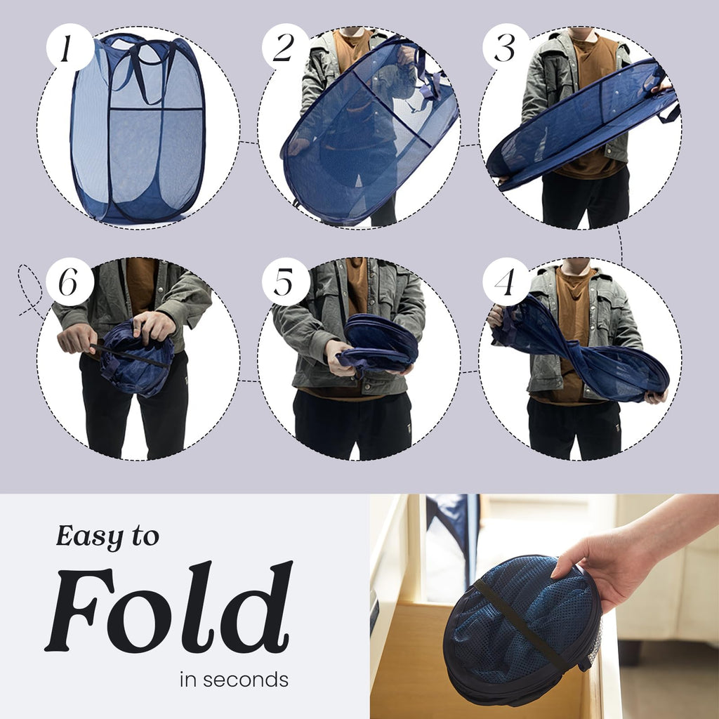 Pop-Up Laundry Basket — Mesh Hamper with Handles & Side Pocket for Dorm, Bathroo
