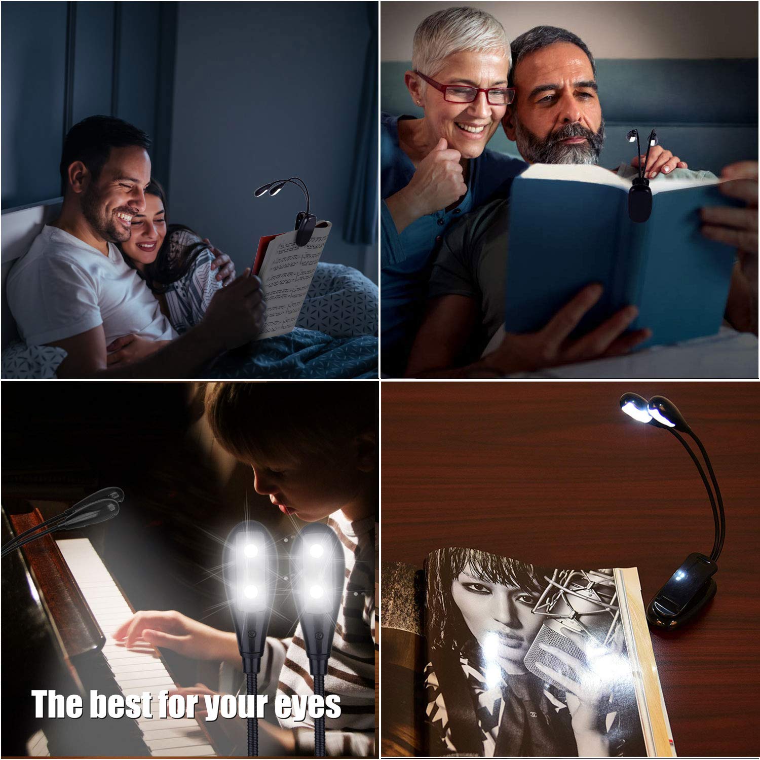 Stand Light, 1/2/4/10 Pack Clip on LED Book Lights, USB and AAA Battery Operated