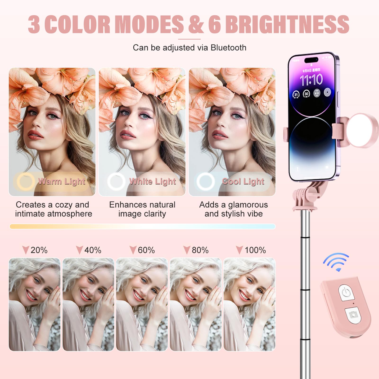Stick with Rechargable Remote & Light (1PC), Tripod for iPhone, Cell Phone Stand