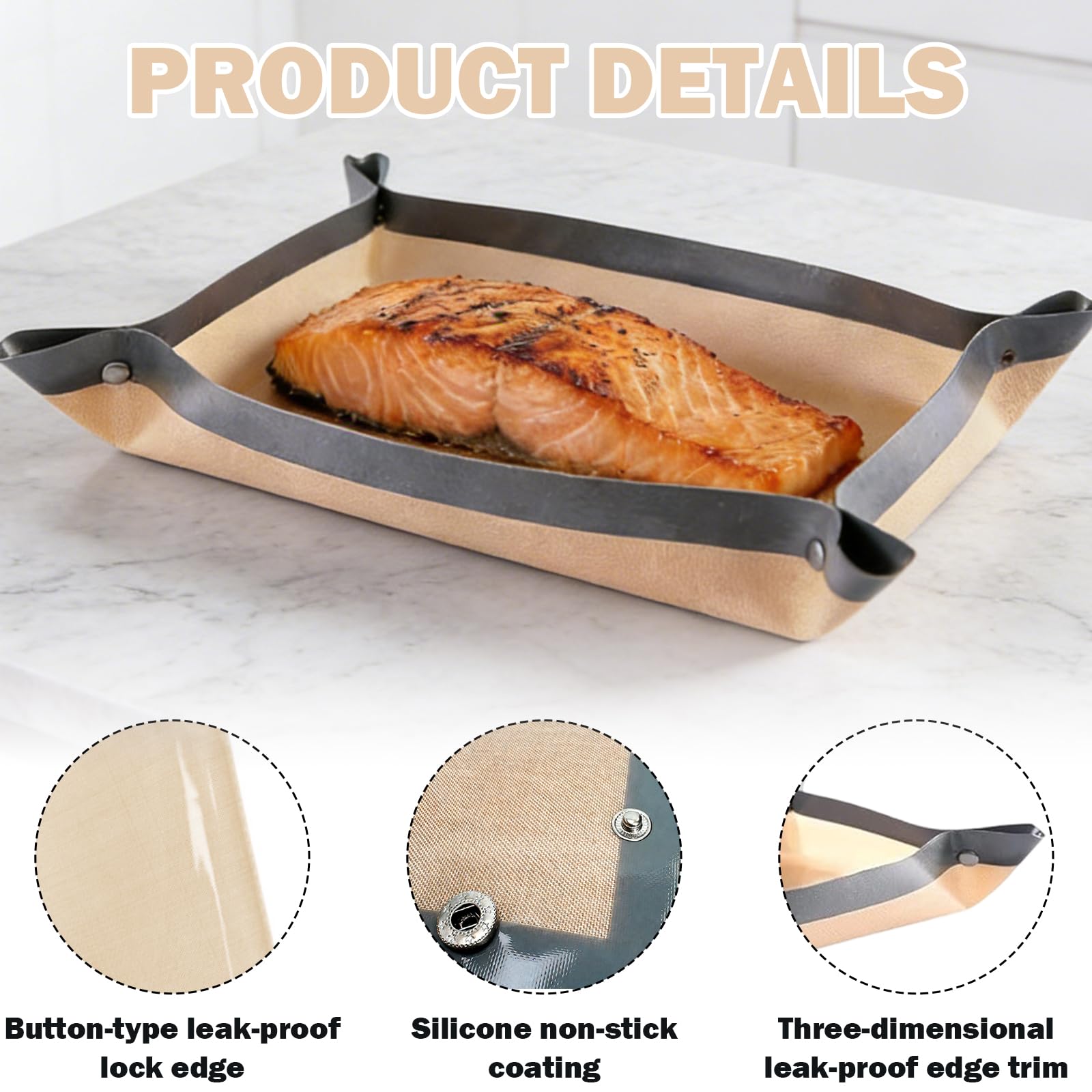 Baking Mat with Buckle — No-Leak Non-Stick Oven Liner with Snap-Lock Corners
