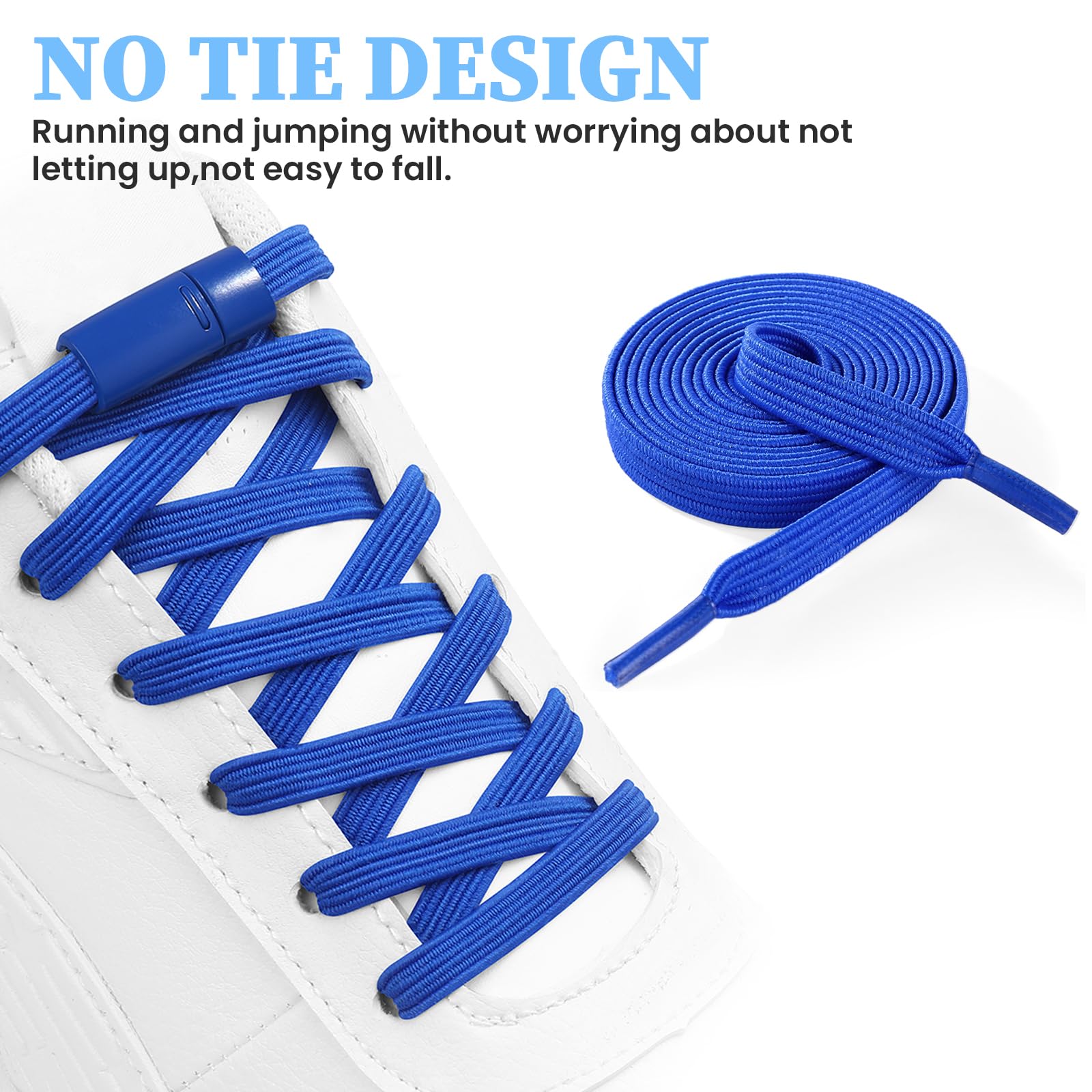 Flat Elastic No Tie Shoe Laces for Sneakers, Stretch Tieless Shoelaces for Kids