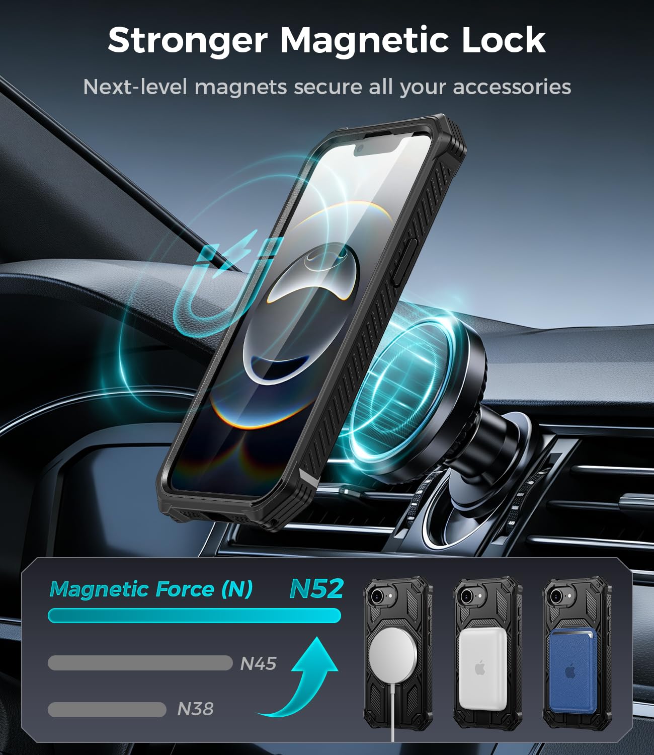 iPhone 17e Case/iPhone 16e Case with Screen Protector & Invisible Kickstand,