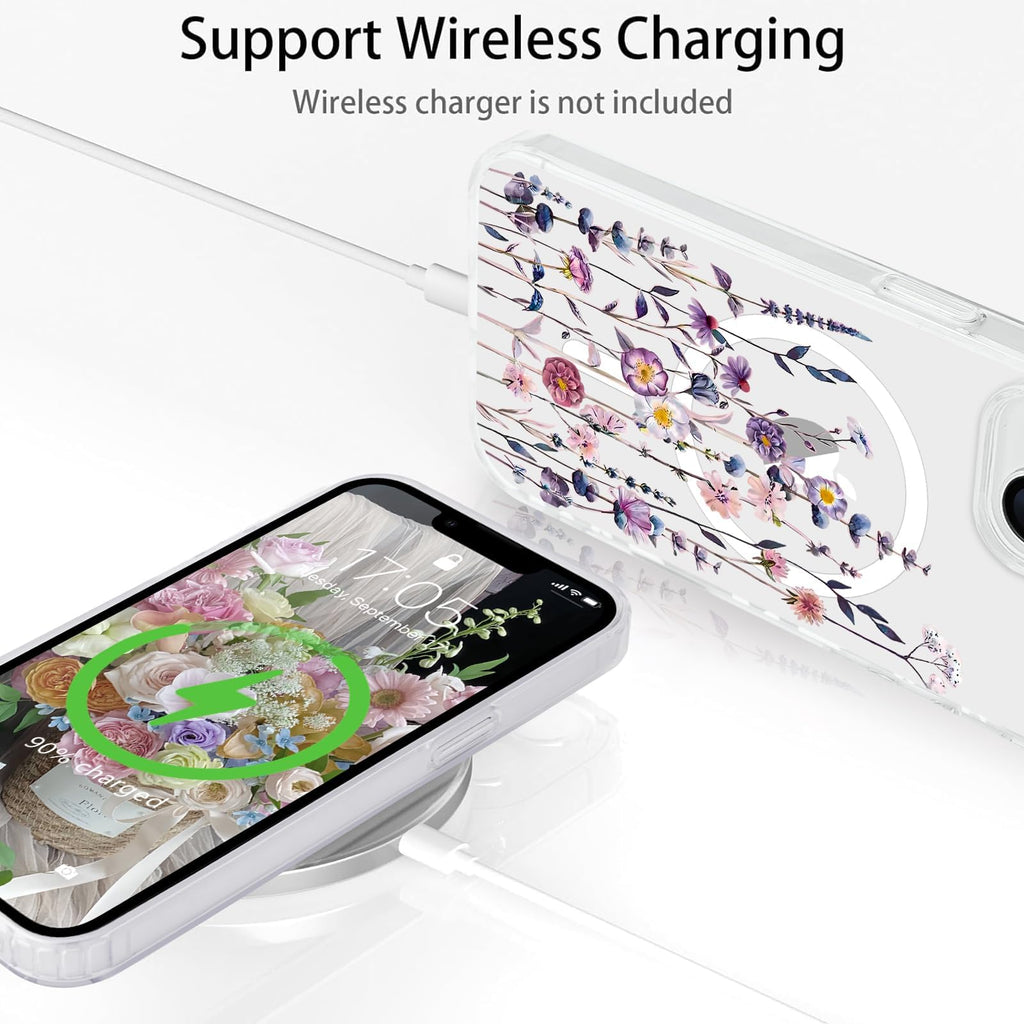 iPhone 14 Case for iPhone 13 Case [Compatible with Magsafe], Cute Flower Gir