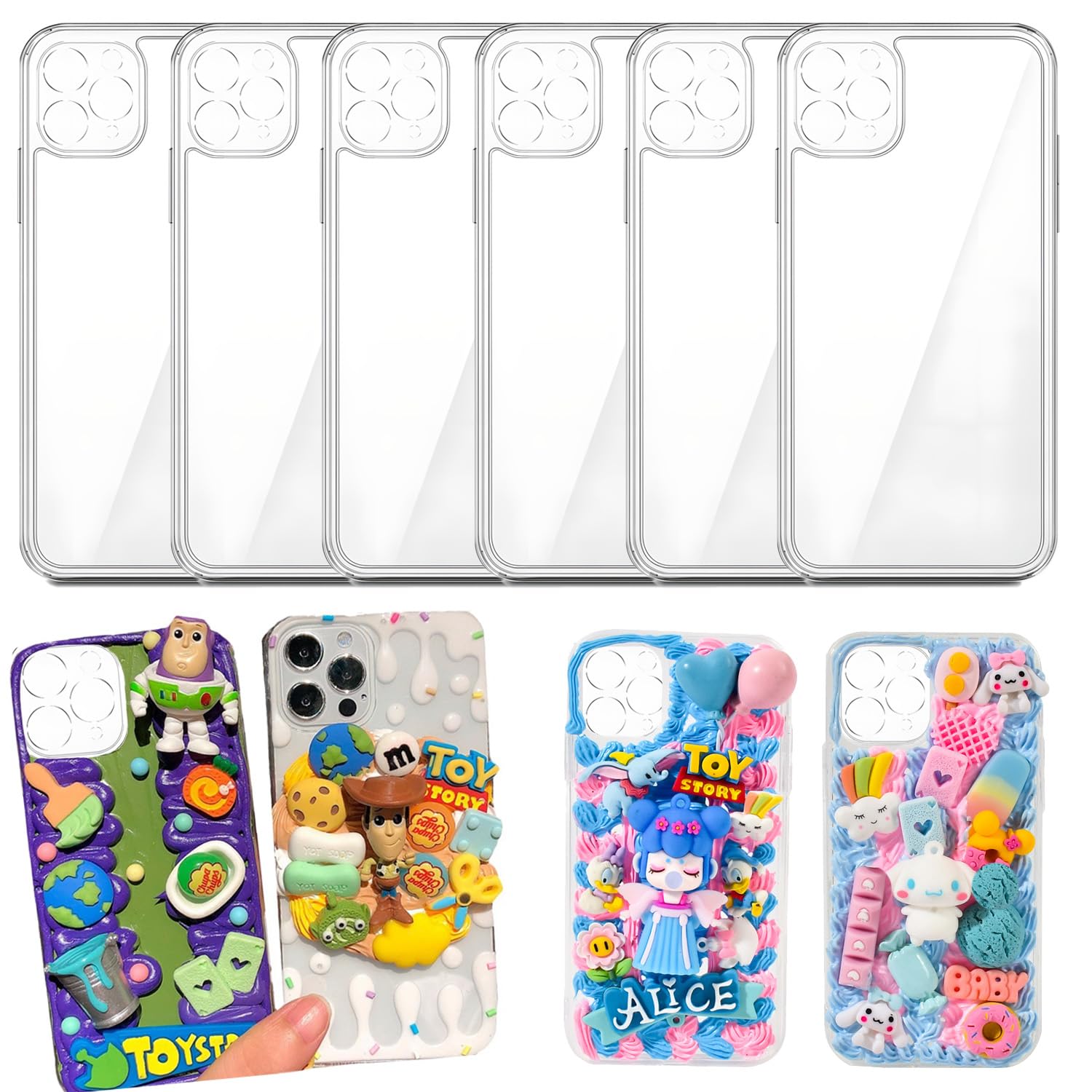 Pack Phone Junk Case for iPhone 13 14 15 16, DIY Decorative Clear Crystal Tran