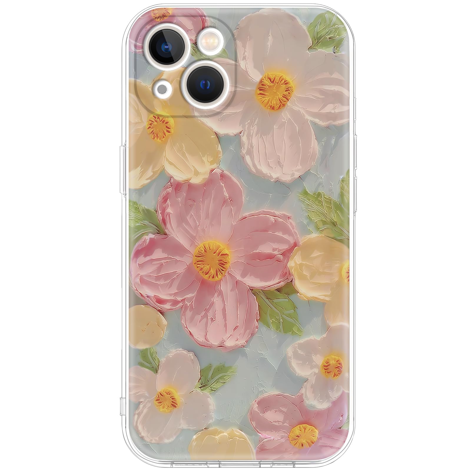 Cute Case for iPhone 13, Colorful Retro Oil Painting Printed Flowers Case, Aesth
