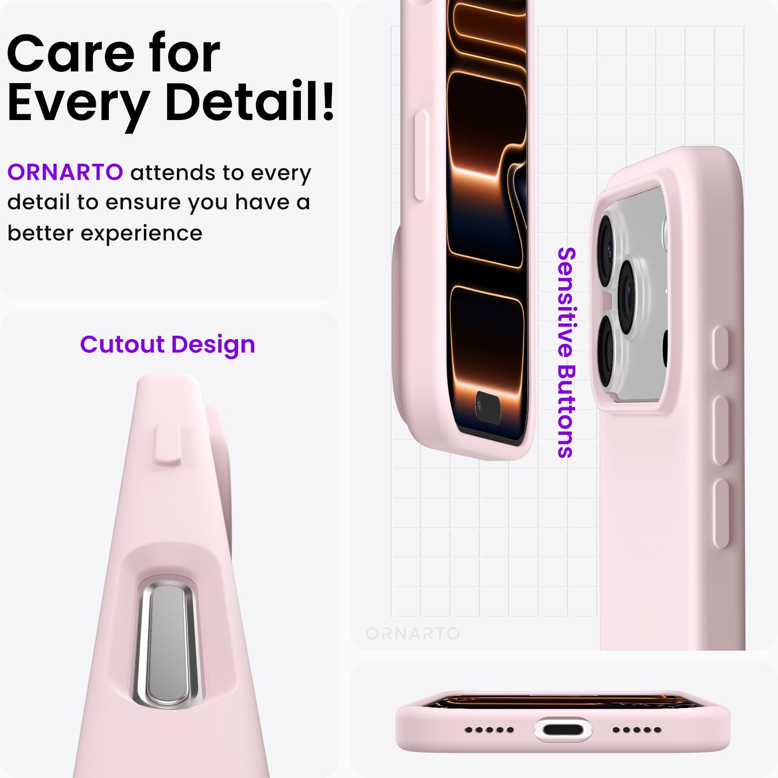 17 Pro Case 6.3", Slim Liquid Silicone 4 Layers Full Covered Soft Gel Rubber Sho