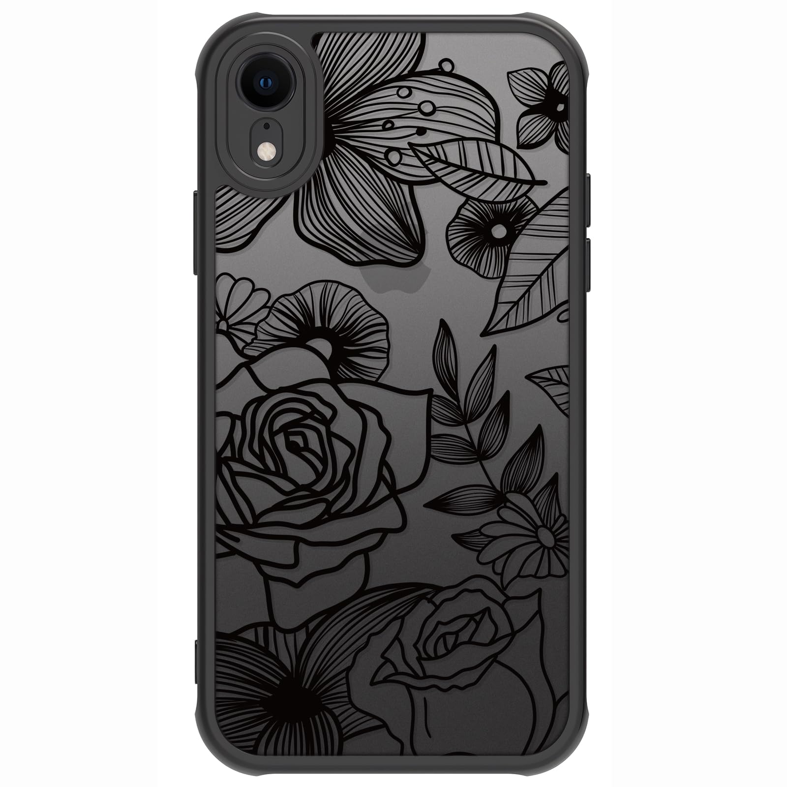Flower Phone Case Compatible with iPhone XR, Rose Aesthetic Black Line Art