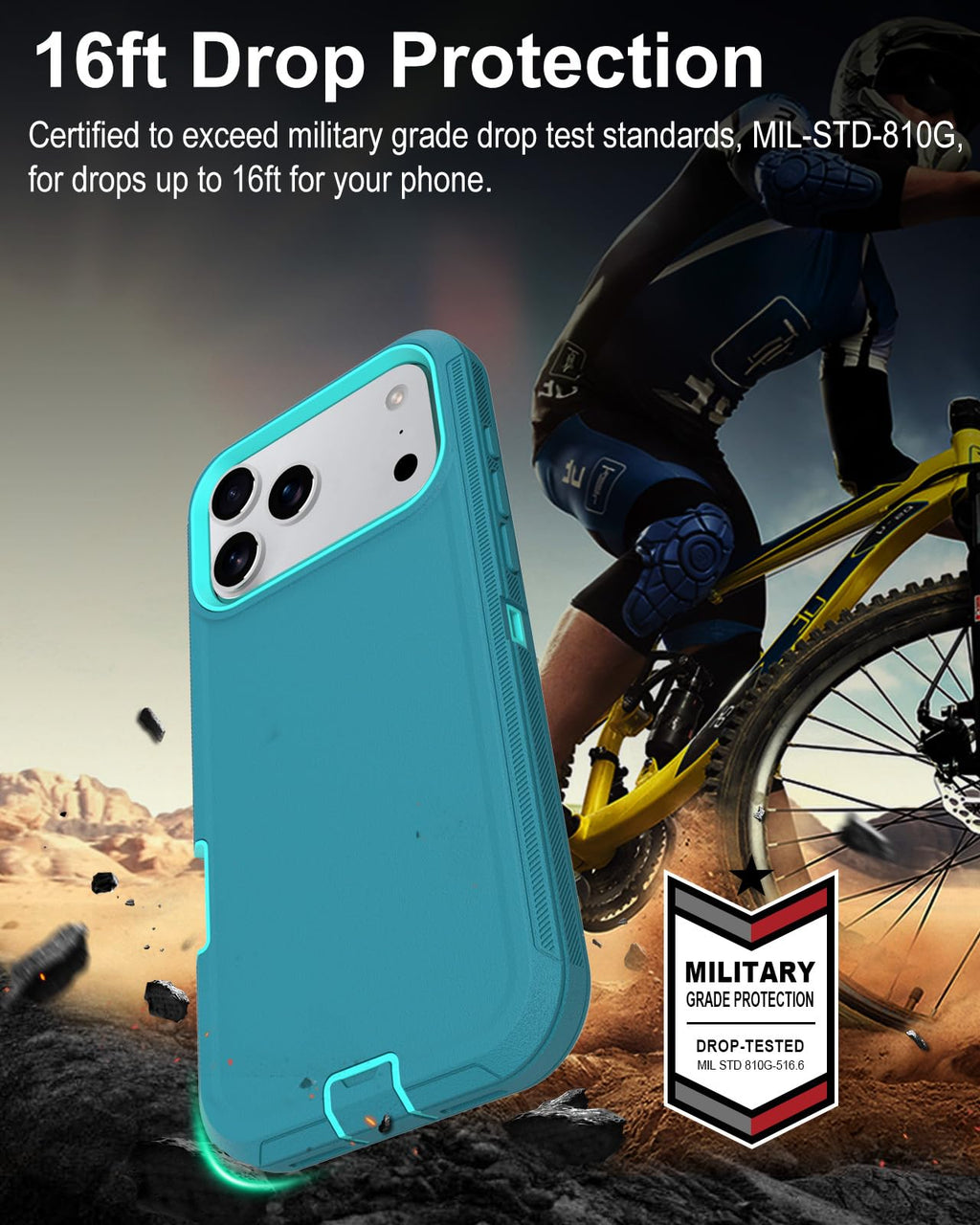 Iphone 17 Pro Case, 3-Layer 16Ft Drop Protection, With Dustproof Port Cover, Ful
