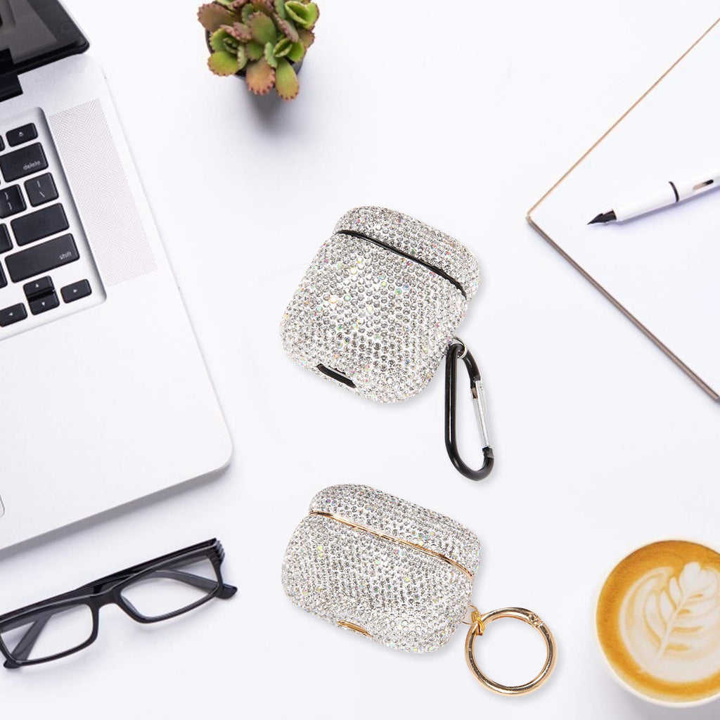 Case For Airpods With Keychain, Shockproof Protective Premium Bling Rhinestone C