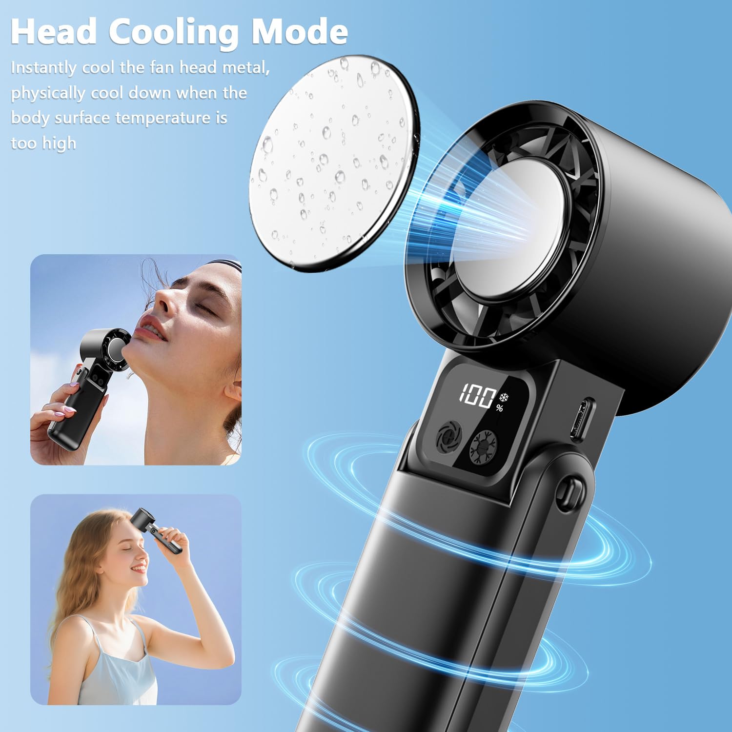 Handheld Fan, 12000RPM Powerful Hand Fan Foldable with Air Turbo Tech Cooling,Tu