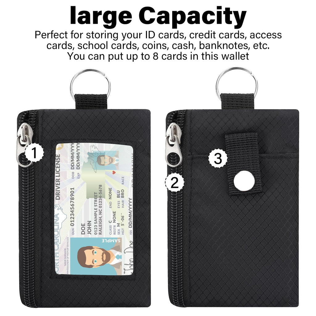 Minimalist Small Wallet for Men Women with 2 Zip Pockets, Multi Functional ID Ca