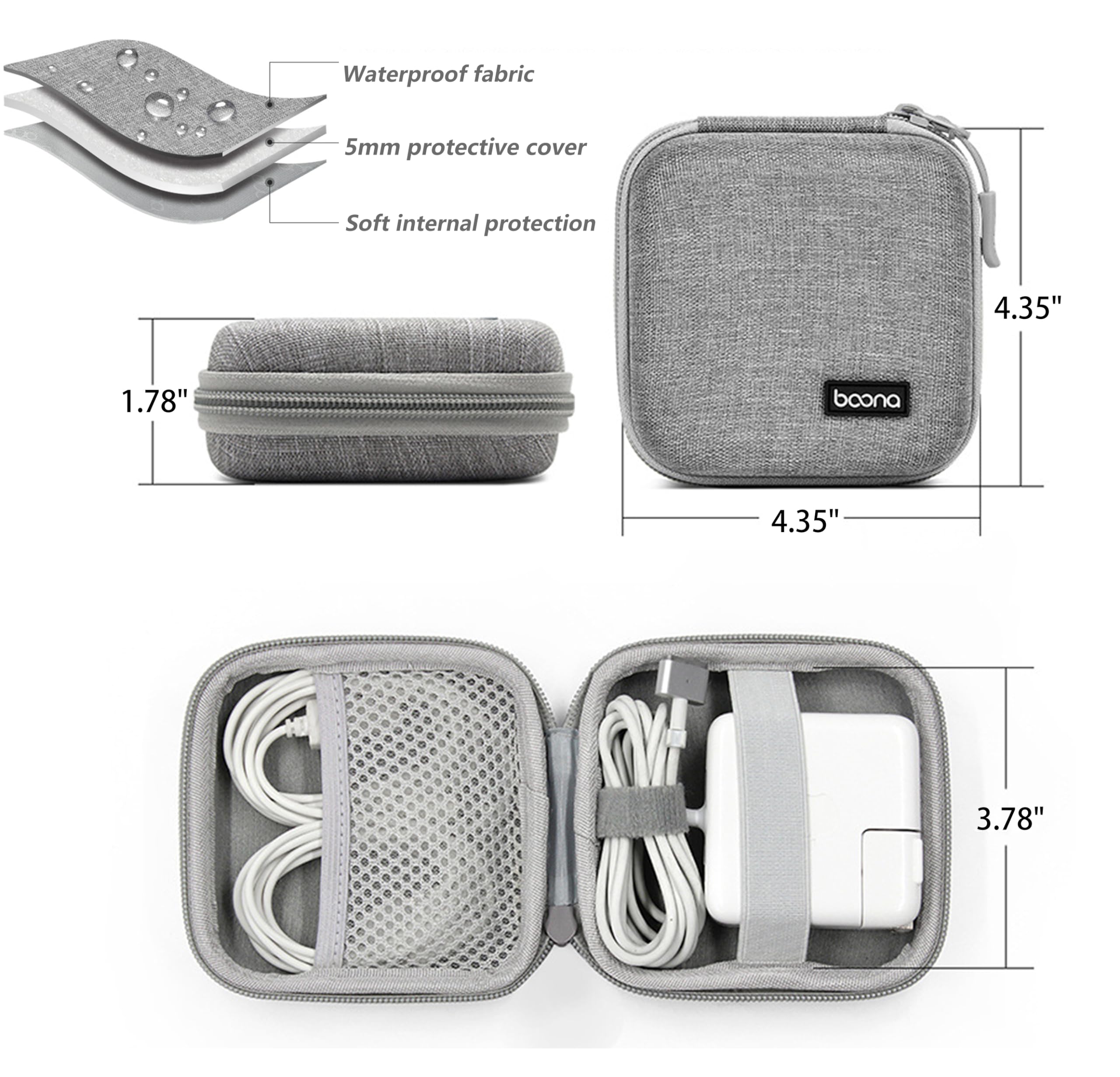 Travel Carrying Storage Case, 4.4"X4.4" Charger Orga