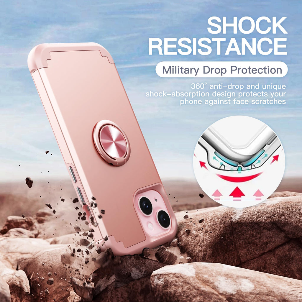 iPhone 14 Case with Screen Protector + 360°Ring Holder Stand + Camera Lens P