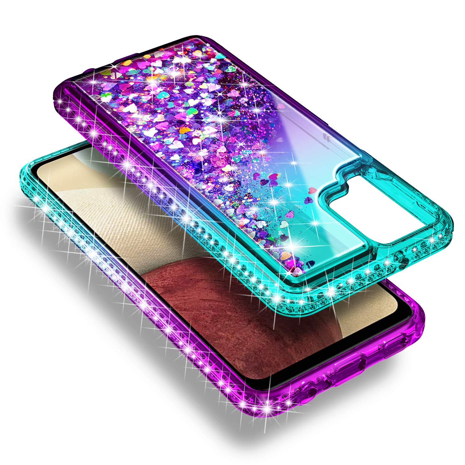 Compatible with Samsung Galaxy A42-5G Phone Case, Aqua/Purple | Sparkly Glitter