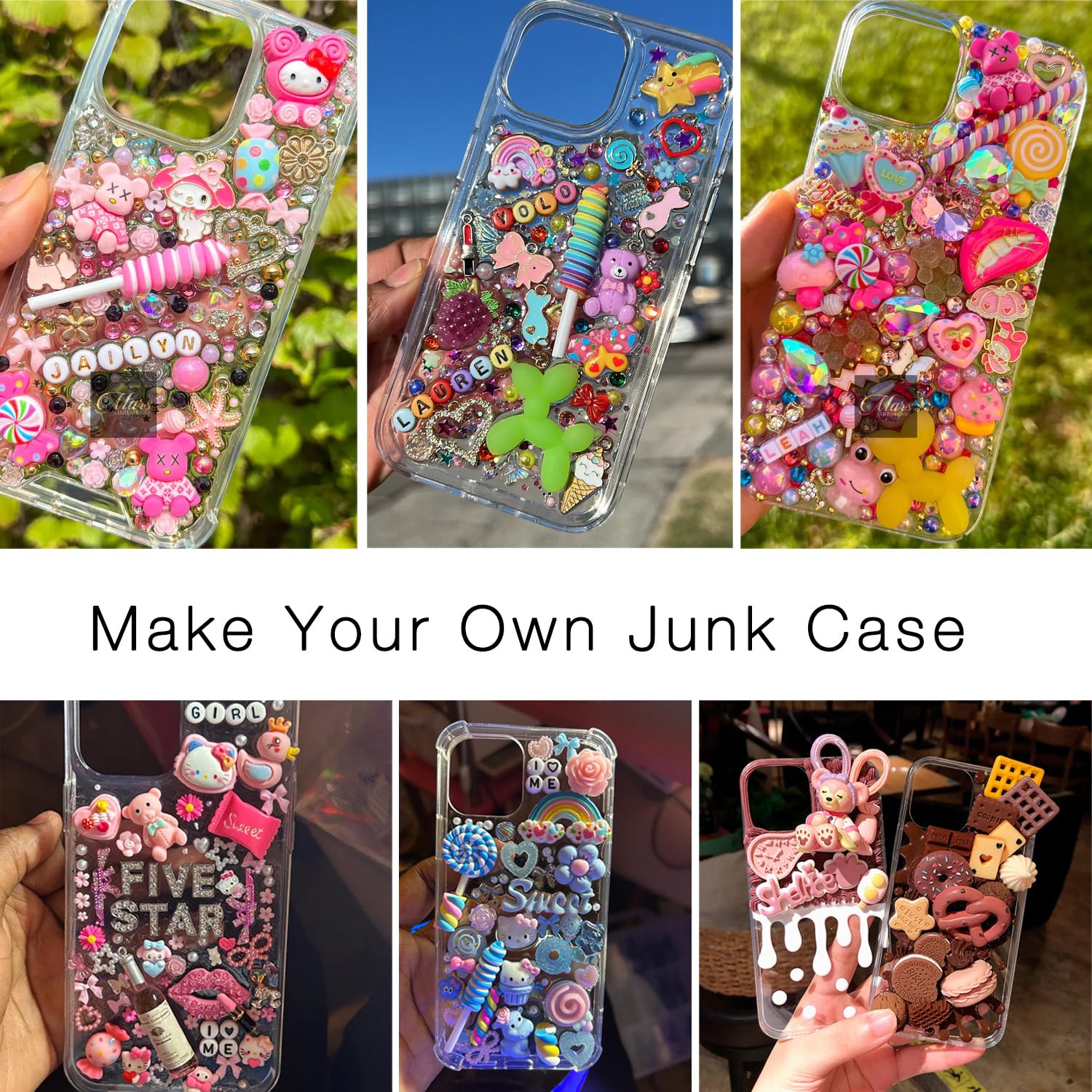 Pack Phone Junk Case for iPhone 13 14 15 16, DIY Decorative Clear Crystal Tran