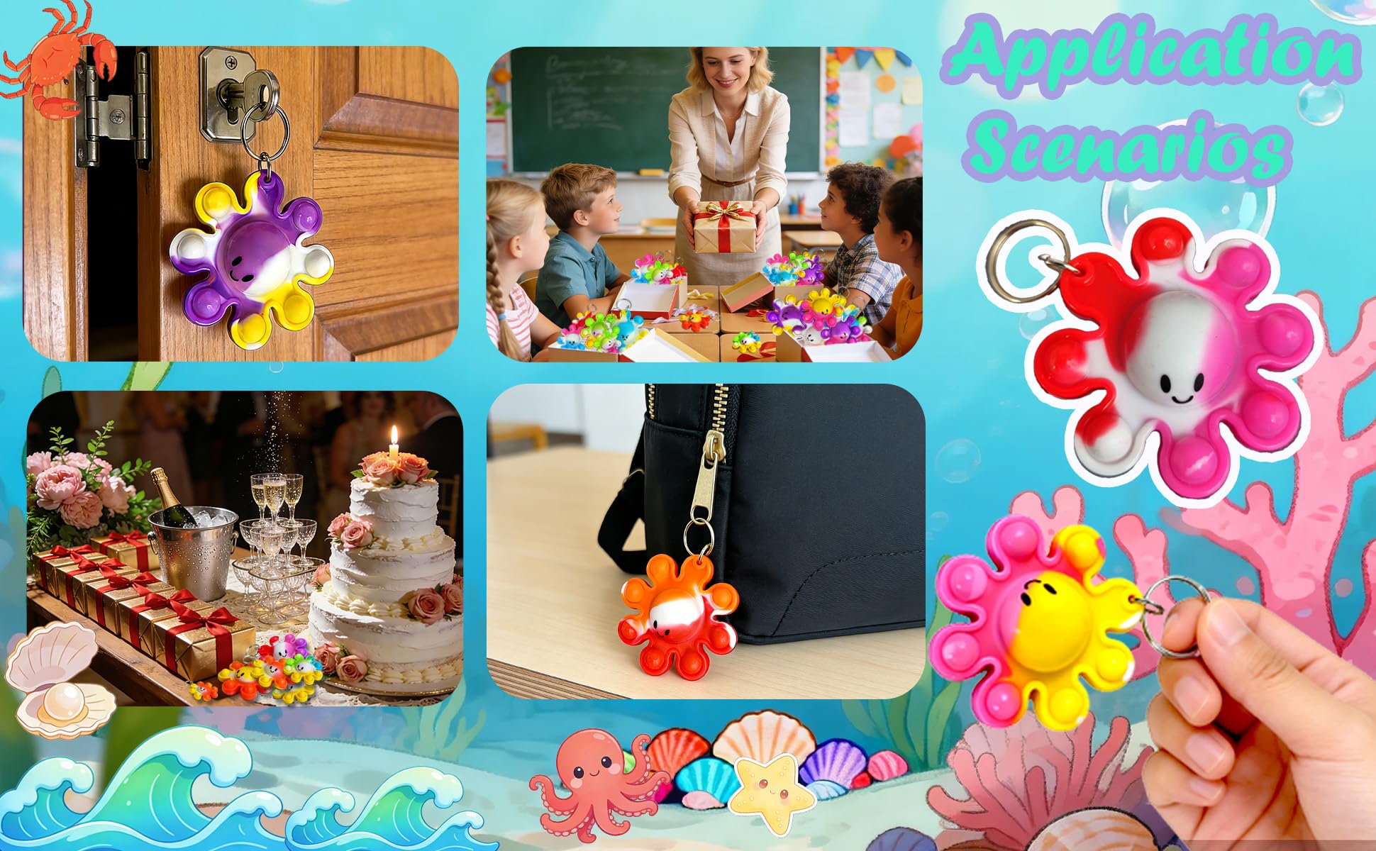 packs Bulk Octopus Sea Animal Supplies Mini pop Fidget Keychain，birthday Part