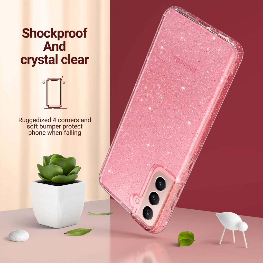 Galaxy S21 Case, Clear Glitter Case Sparkly Soft TPU Bumper Bling Cover for Wome