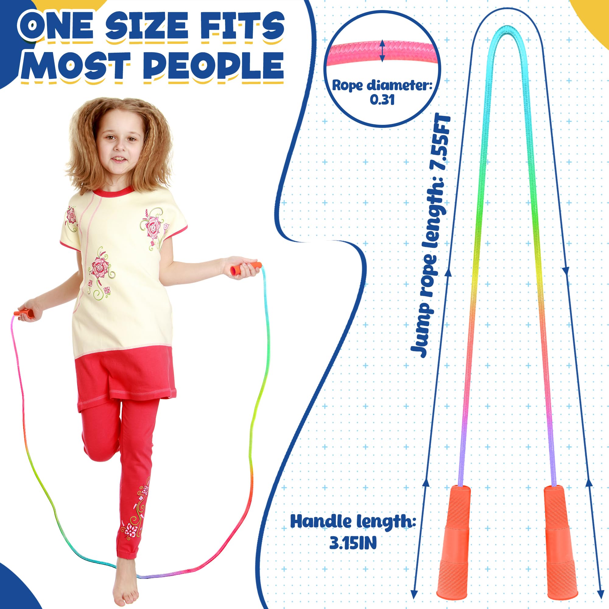 6 Pack Kids Jump Rope, Colorful Gradient Nylon Skipping Ropes for Children, 7.55