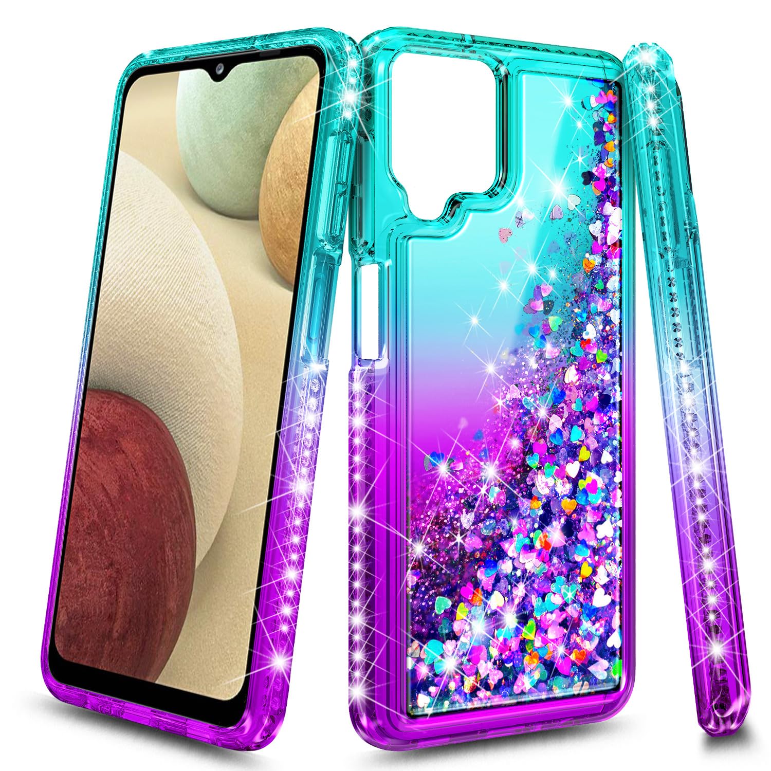 Compatible with Samsung Galaxy A42-5G Phone Case, Aqua/Purple | Sparkly Glitter