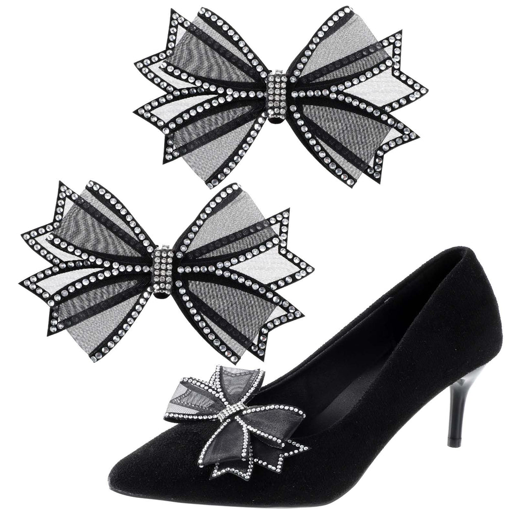 Clips for Women Dress Shoes 2 Pieces Mesh Bow Rhinestone High Heel Shoe Clips Re