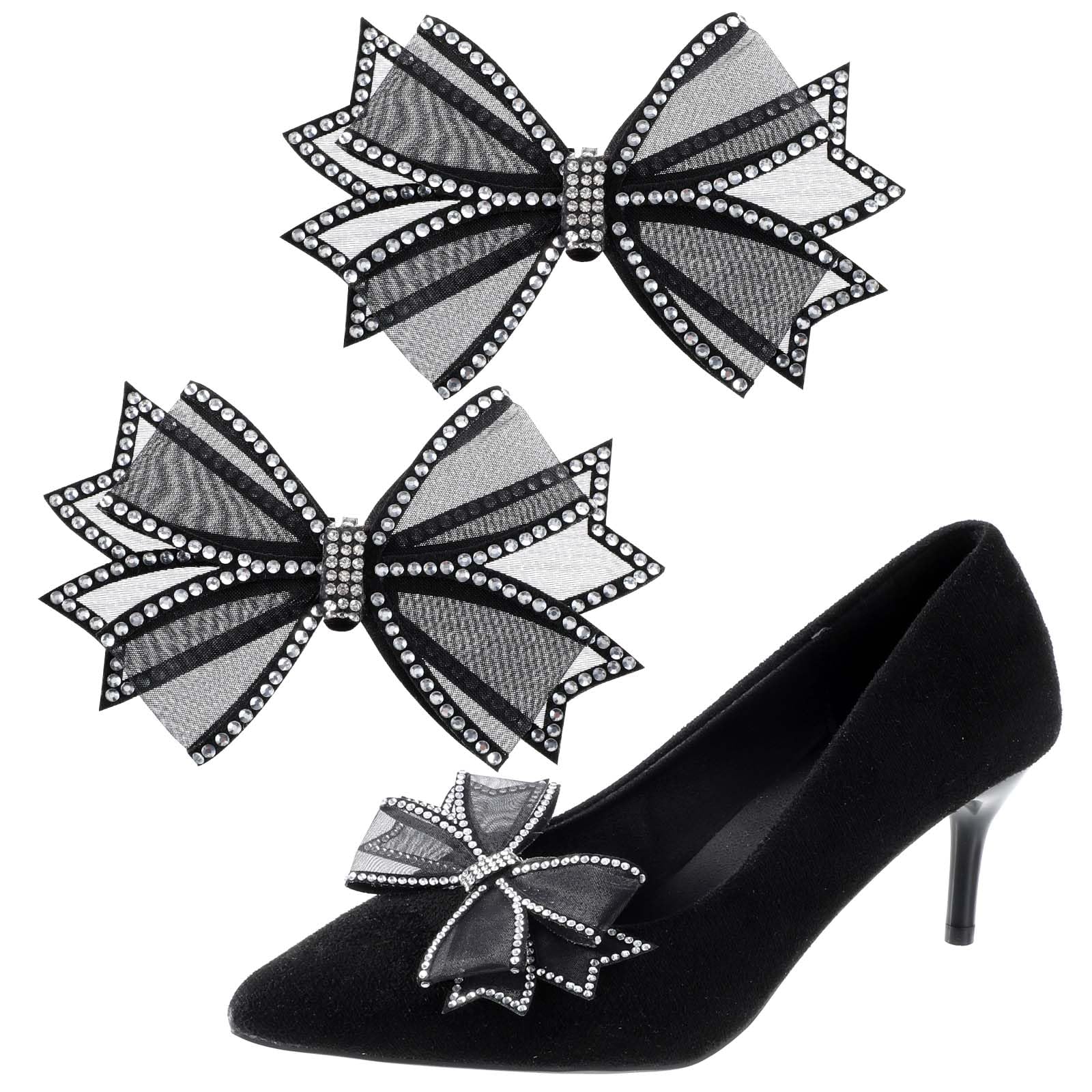 Clips for Women Dress Shoes 2 Pieces Mesh Bow Rhinestone High Heel Shoe Clips Re