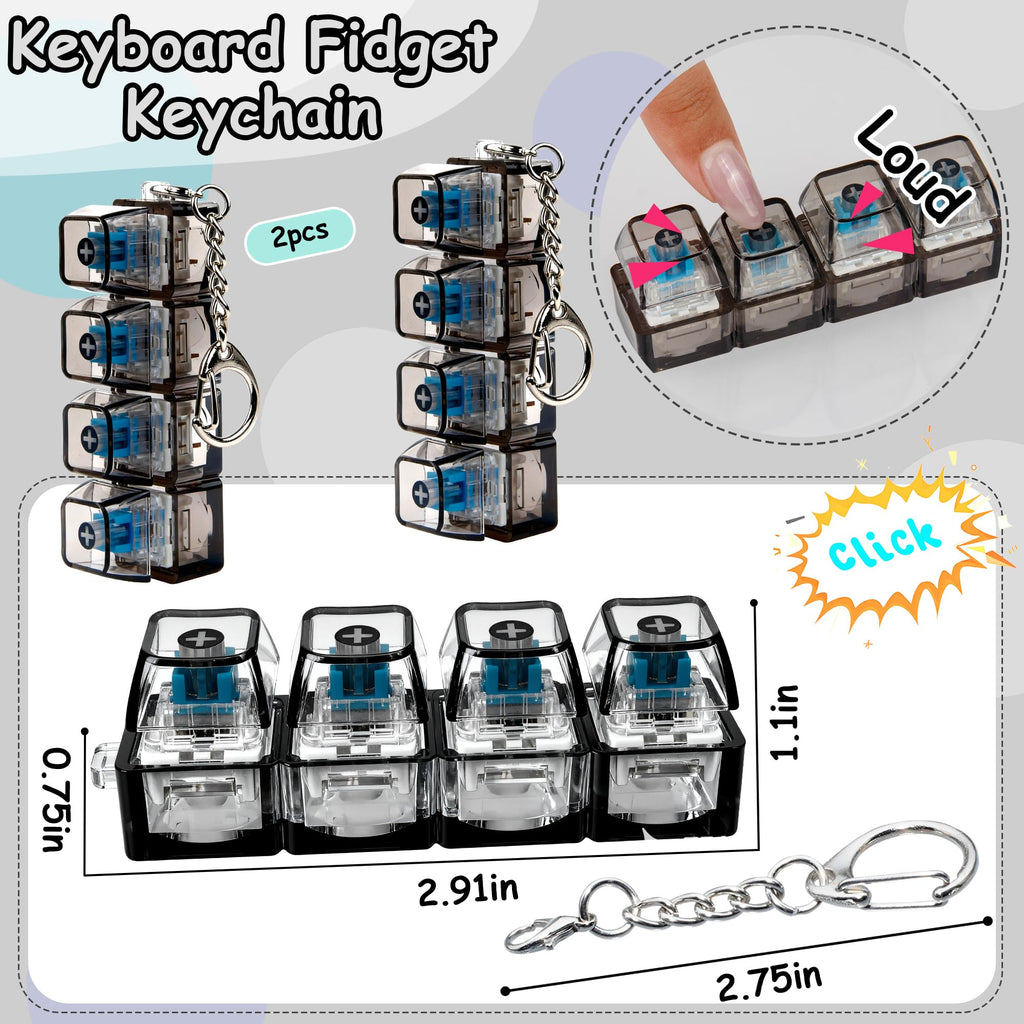 Keyboard Fidget Toy, Keyboard Fidget Keychain 4-in-1 Keyboard Decompression