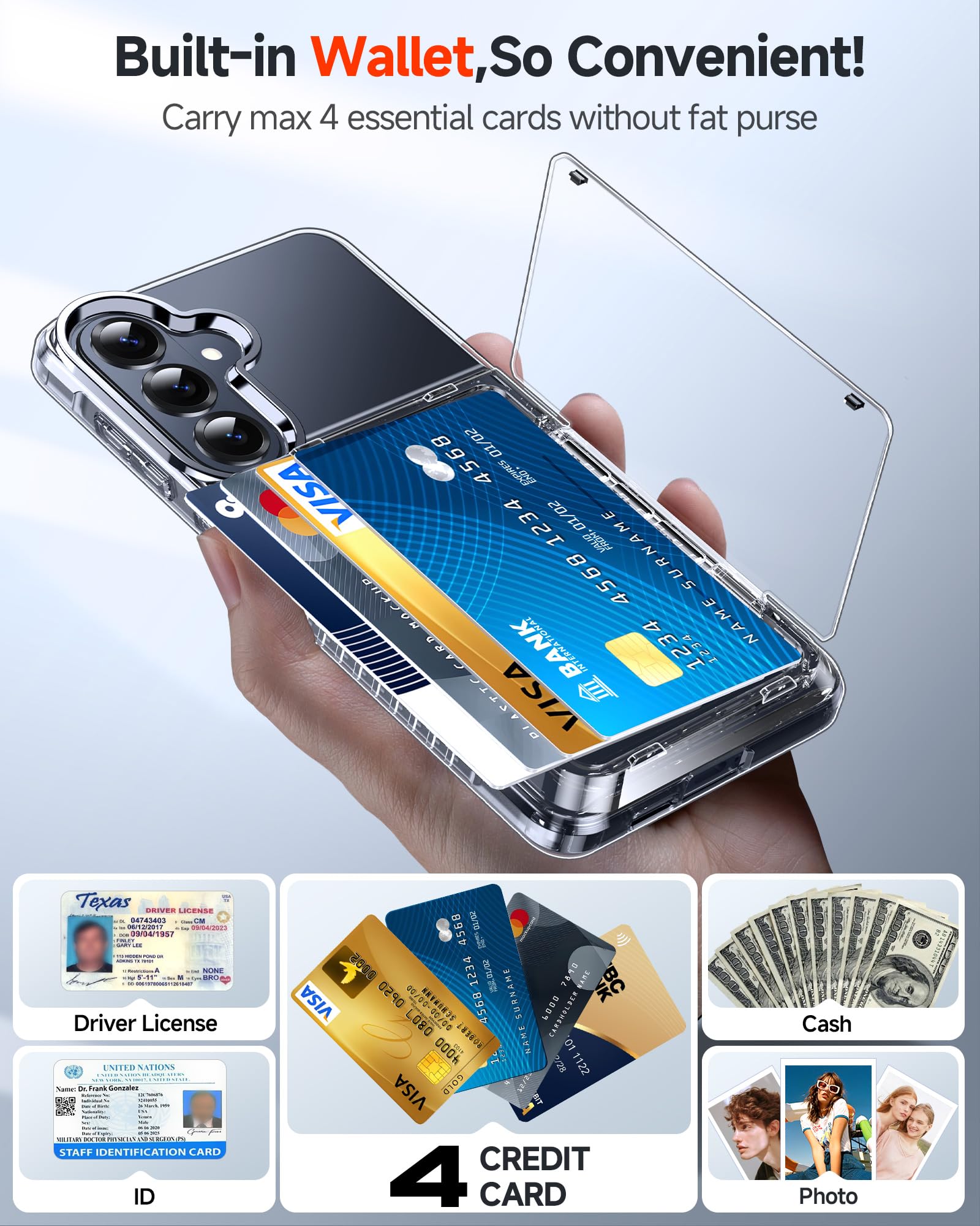 for Samsung Galaxy-S26-Plus Case Wallet: with Card Holder Clear Phone Funda para