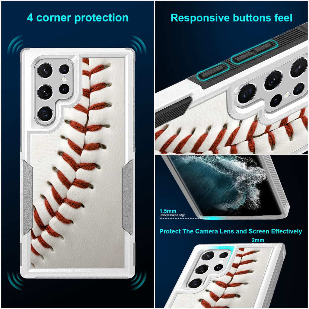Case for Samsung Galaxy S22 Ultra, Baseball Sports Pattern Shock-Absorption Hard